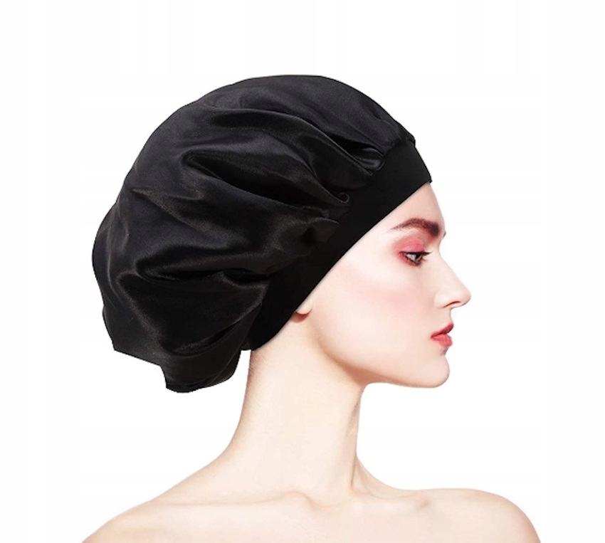 SATYNOWY CZEPEK DO WŁOSÓW ZE ŚCIĄGACZEM СZARNY