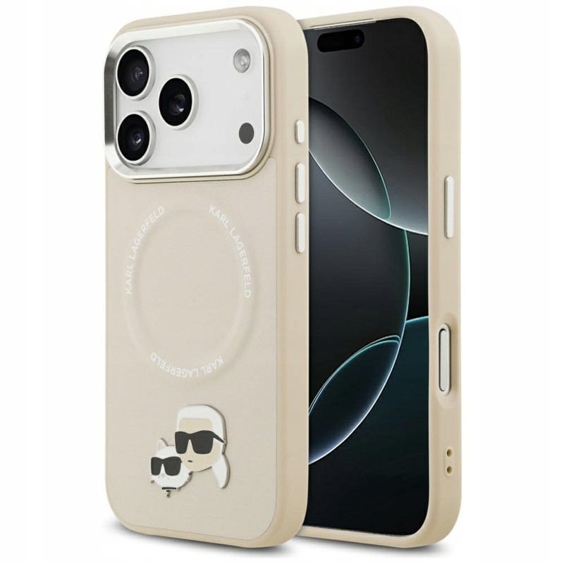 Karl Lagerfeld Karl & Choupette Pins MagSafe – Pouzdro pro iPhone 17 Pro (béžové)