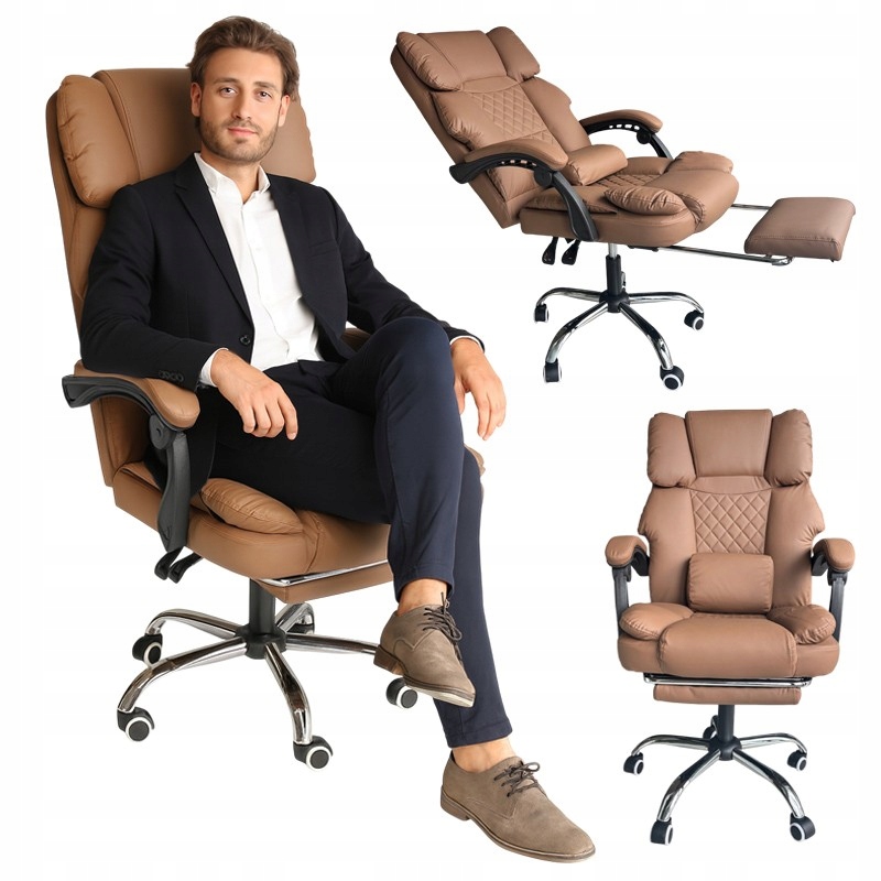 Otočná kancelárska stolička Master Prestige, podnožka a masážny prístroj kávová ekokoža