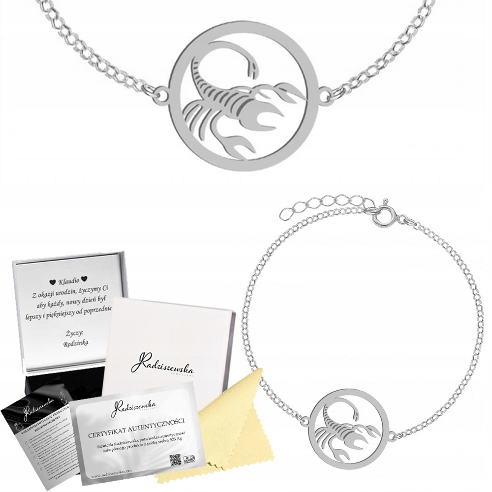 Stříbrný Náramek Znamení Zodiaku Štír Stříbro Žena Dárek Gravírování