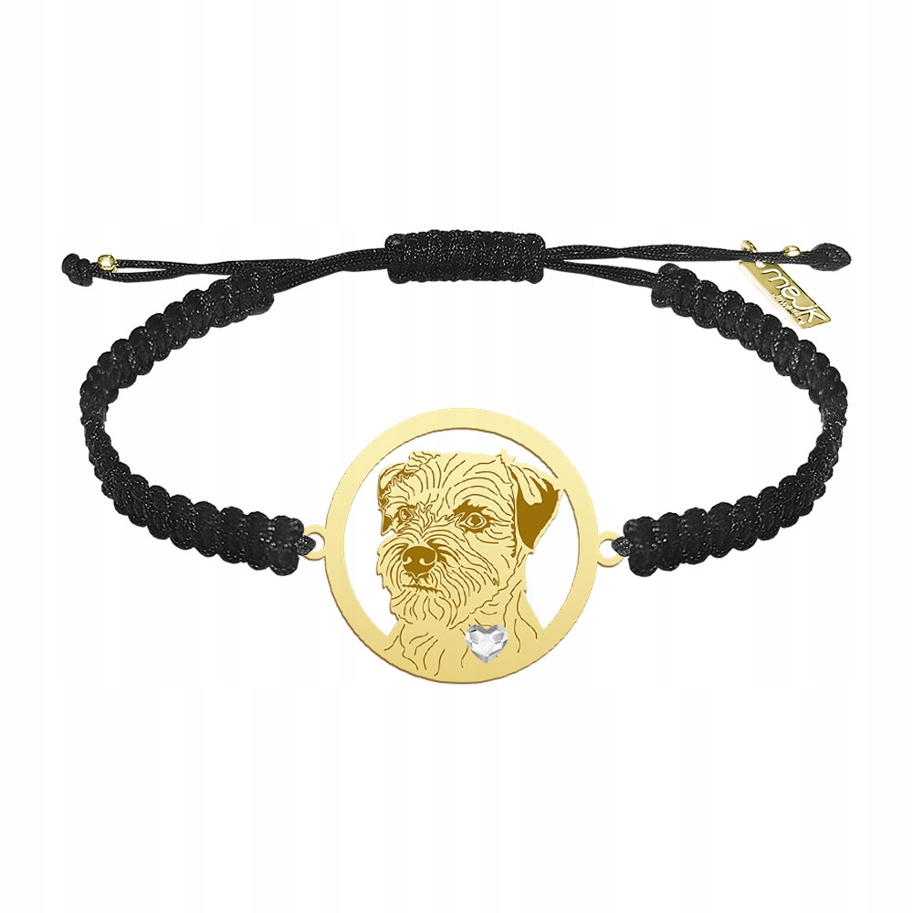 Zlatý náramek se psem Border teriéra 925 Dárek Makramé Gravírování Bonus