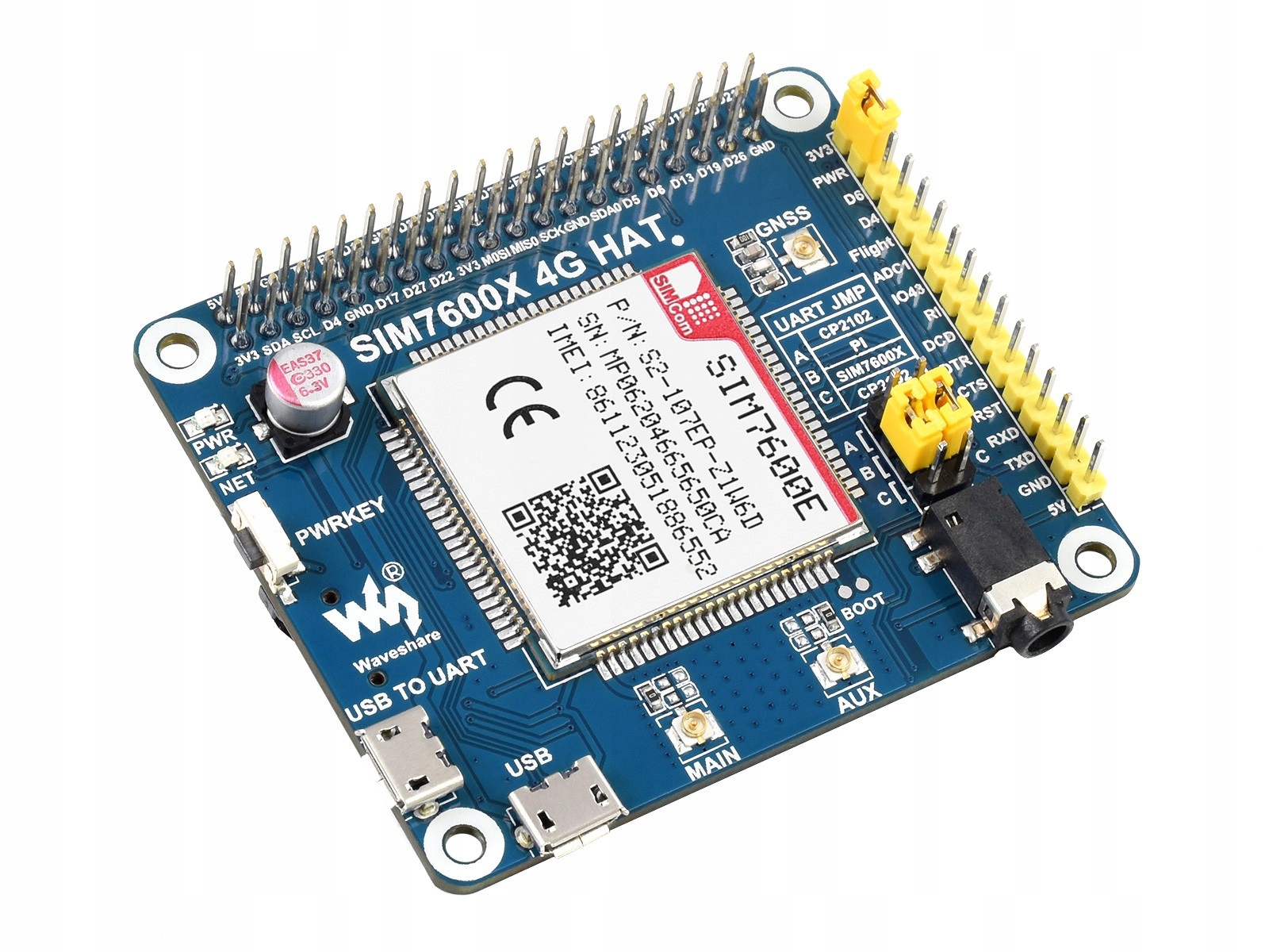 Moduł HAT LTE Cat-1/3G/2G z GNSS SIM7600E dla Raspberry Pi- Waveshare 17954
