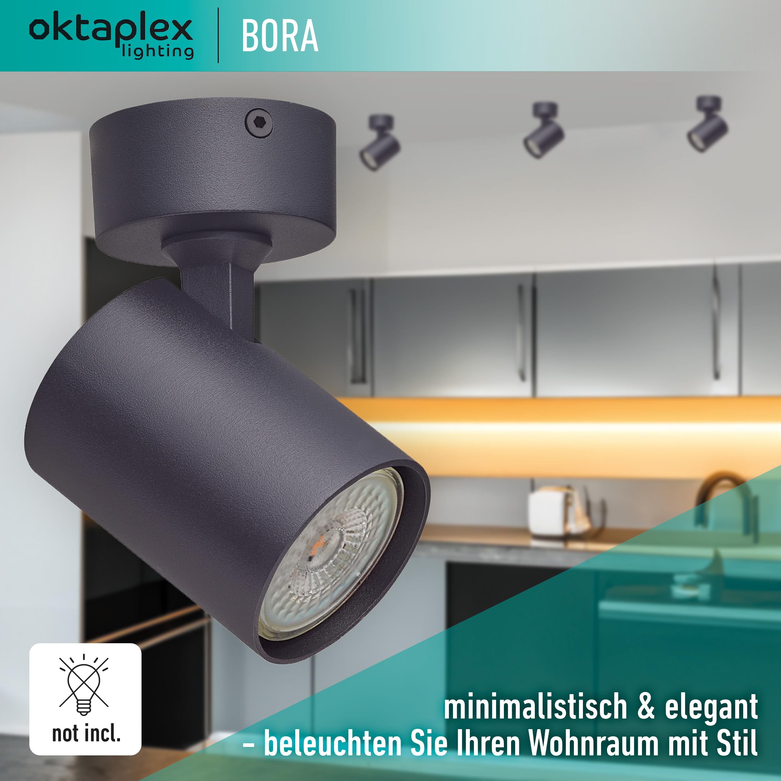 OKTAPLEX Bora Reflektor Sufitowy 1-Punktowy GU10 LED Czarny Regulowany — miniatura 4