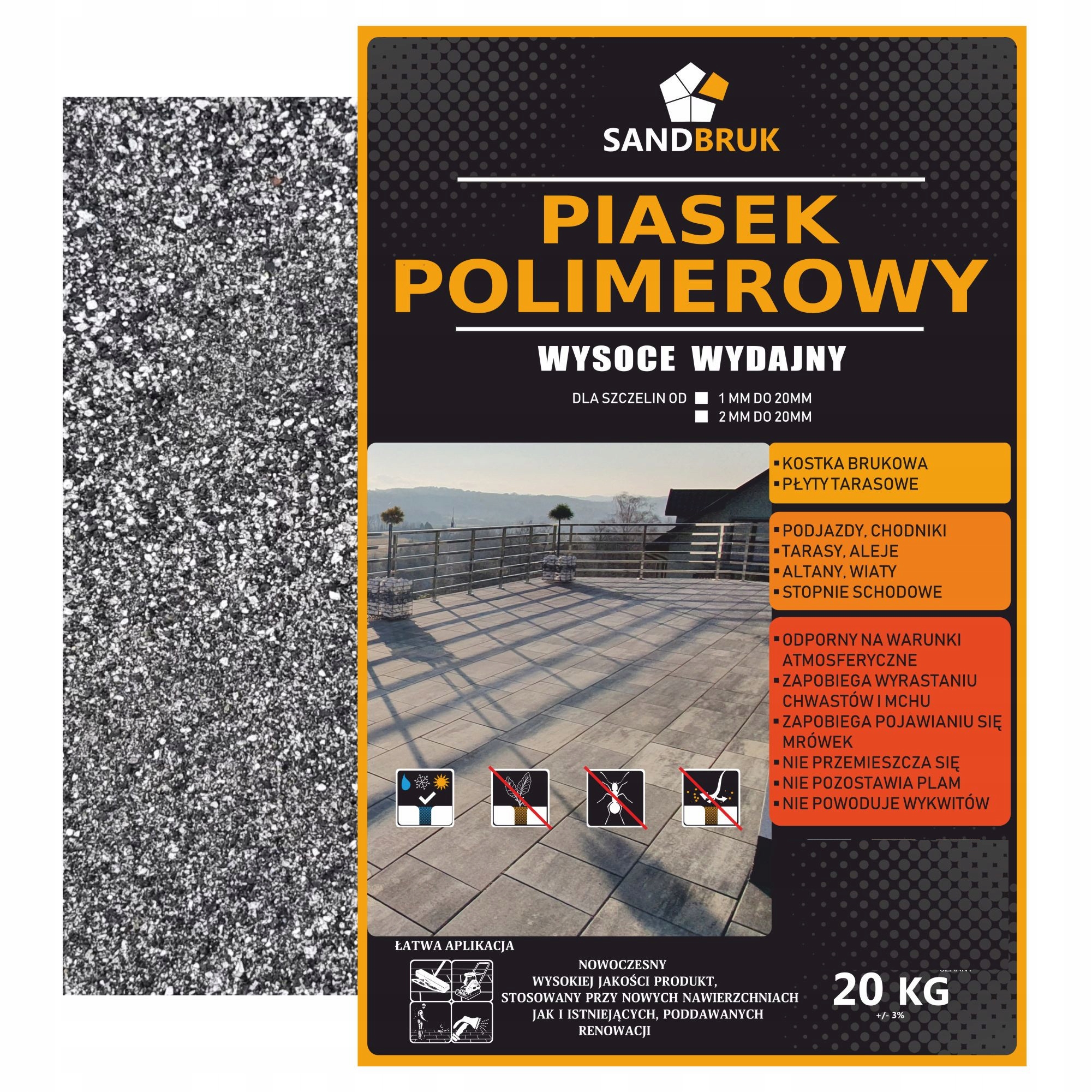 Piasek Polimerowy SandBruk Fuga Do Kostki Brukowej Ciemny Szary 10 kg..