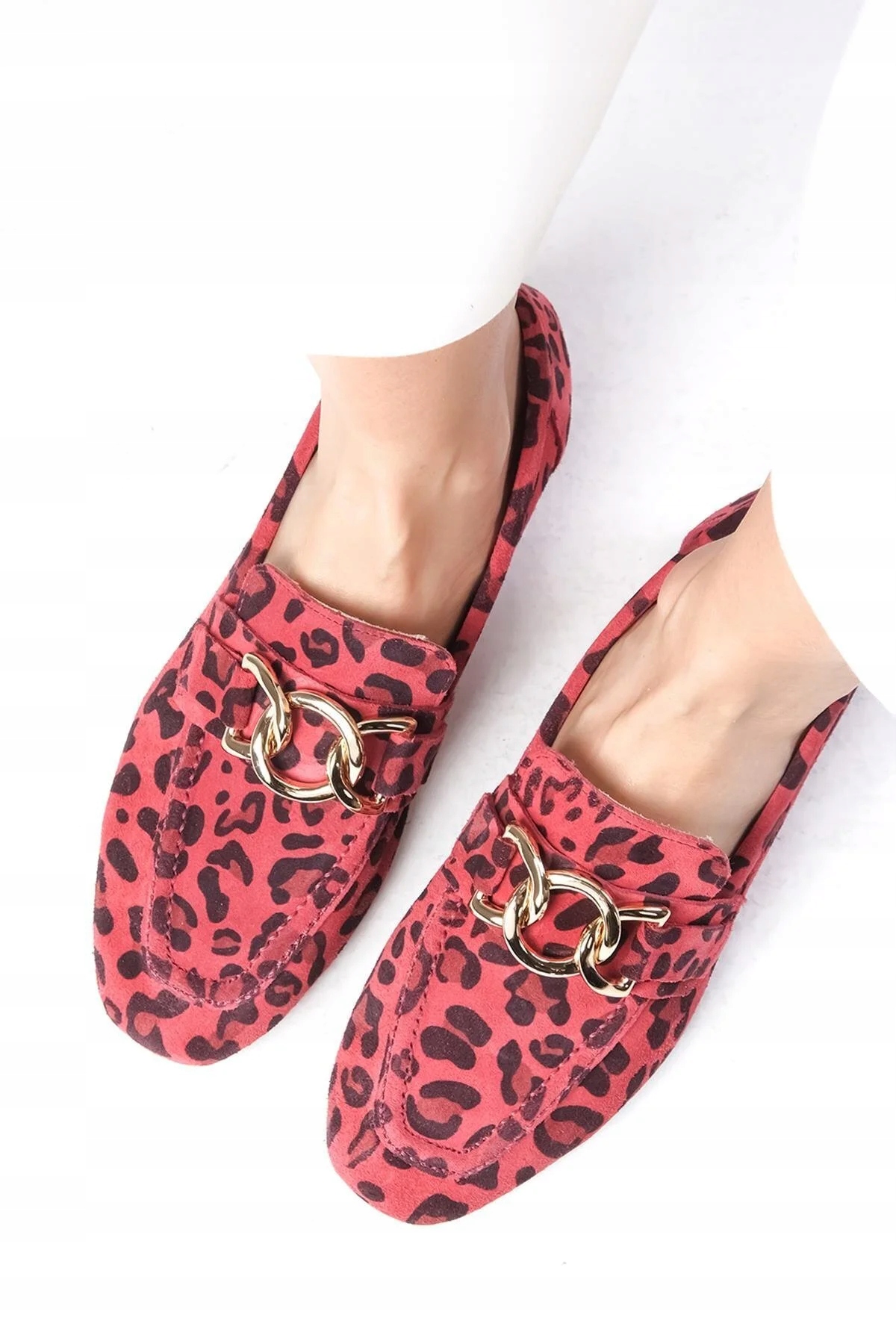 Dámské Mokasíny Červené S Leopardím Vzorem A Řetízkem, Kůže 39 5G