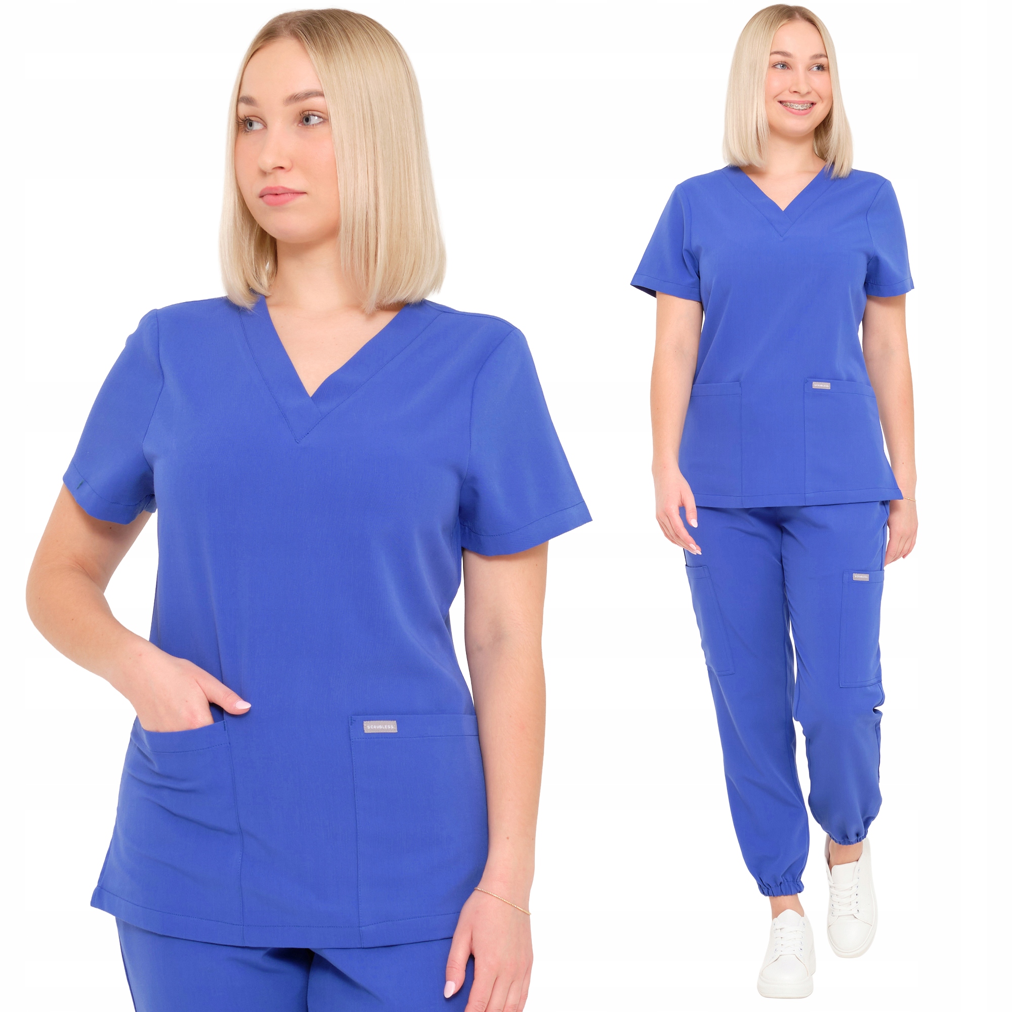 Komplet Medyczny Damski Scrubs Uniform Fartuch Jedwab Koszulka Spodnie M