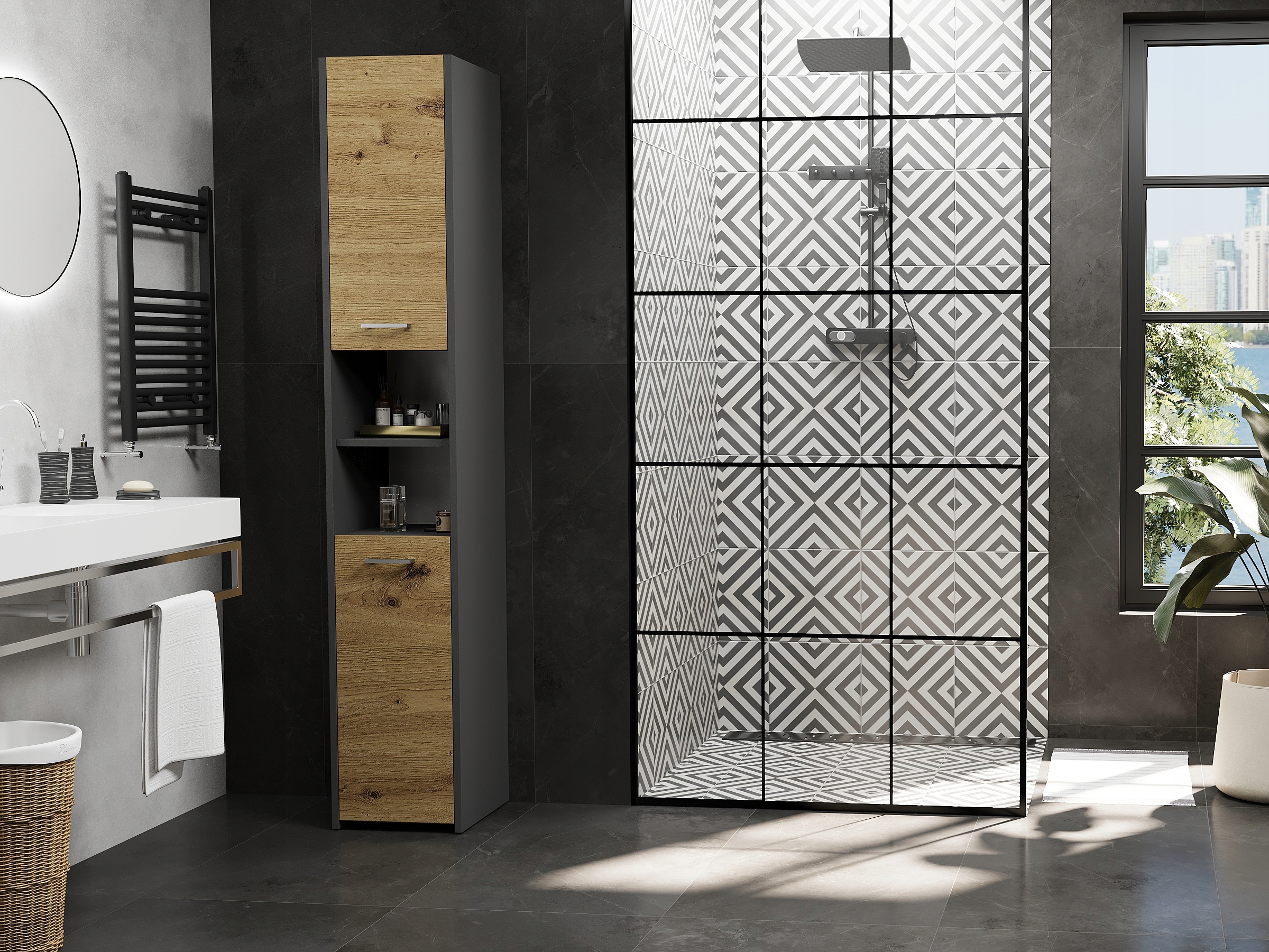 SZAFKA ŁAZIENKOWA REGAŁ SŁUPEK 30CM PL L-30 ANTRACYT MIX ARTISAN Marka Framire