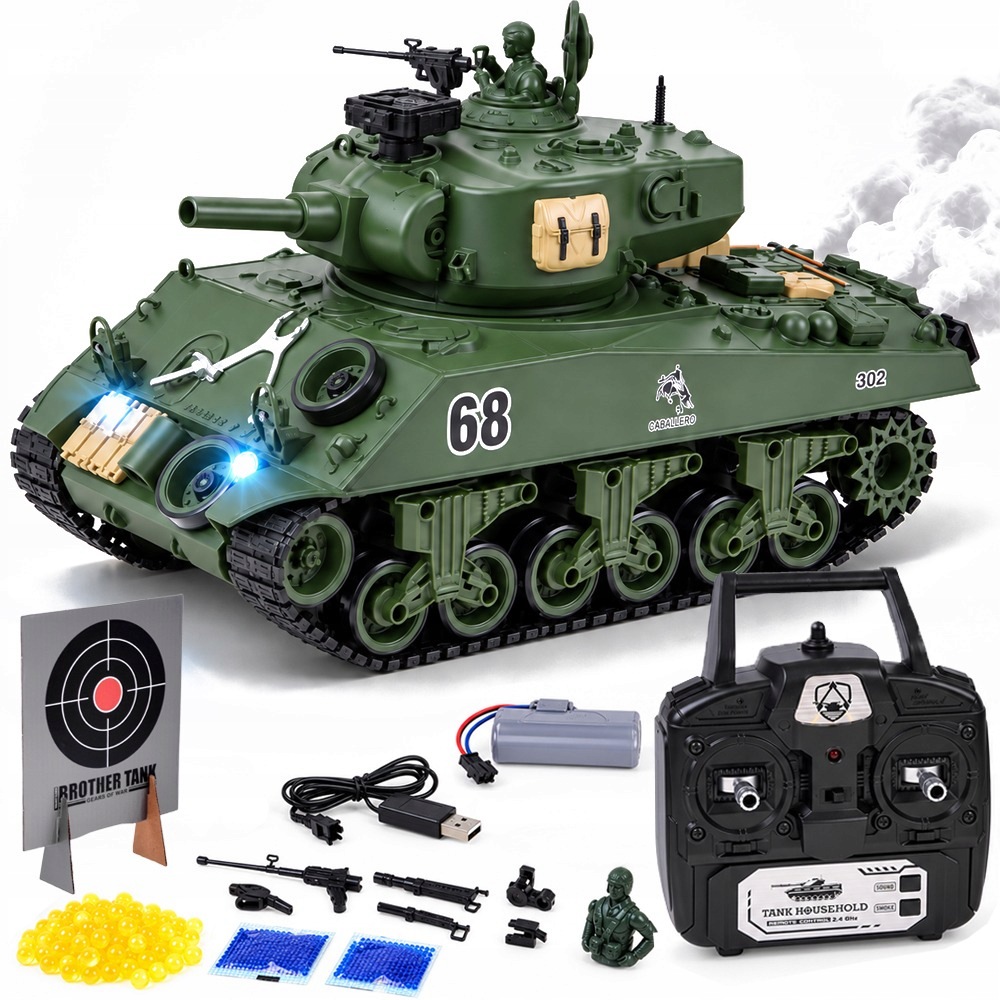 Czołg zdalnie sterowany Sherman M4A3 Strzela Dym Dźwięk Wieżyczka RC0769