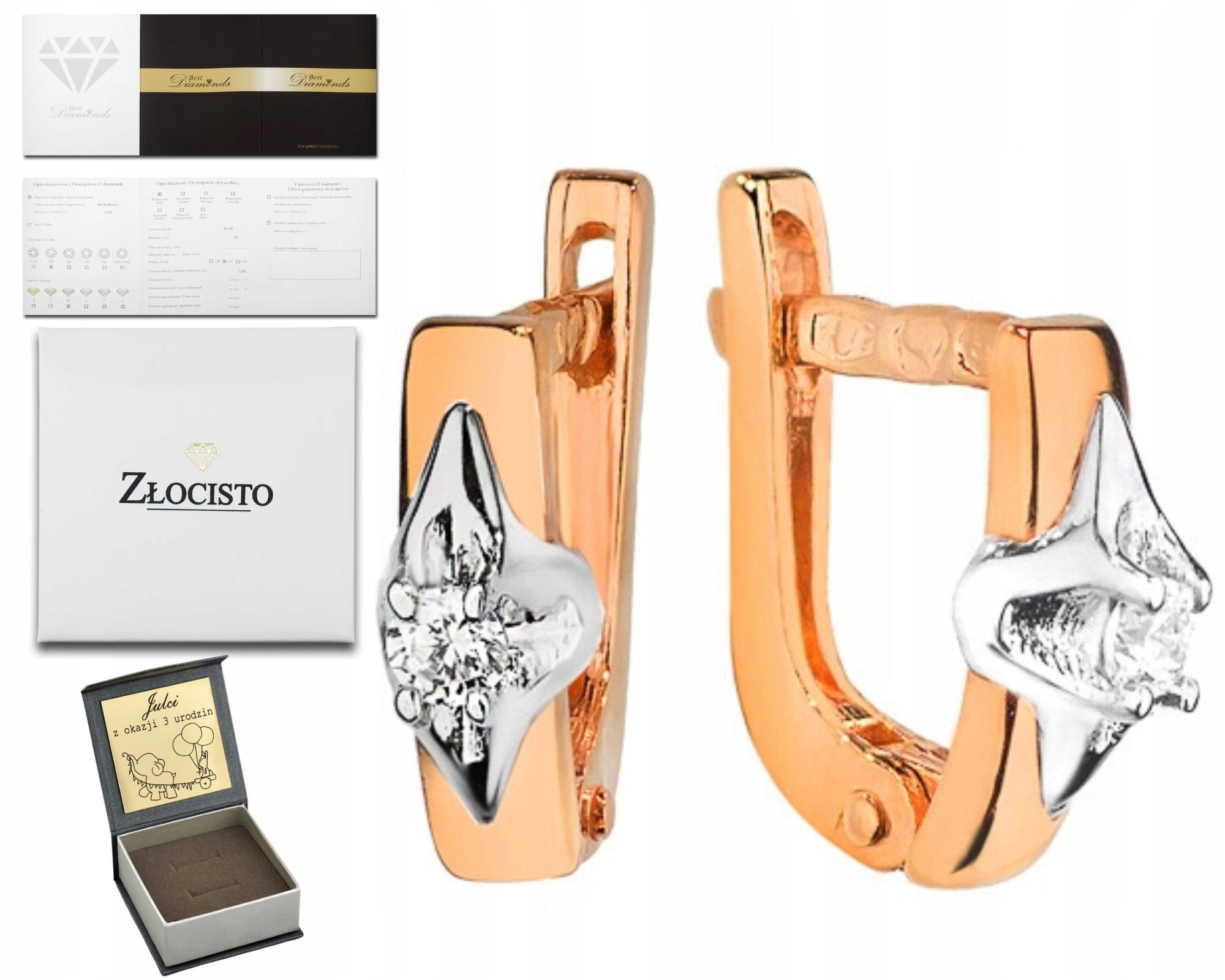 Náušnice S Brilianty Z Růžového Zlata Gravírování