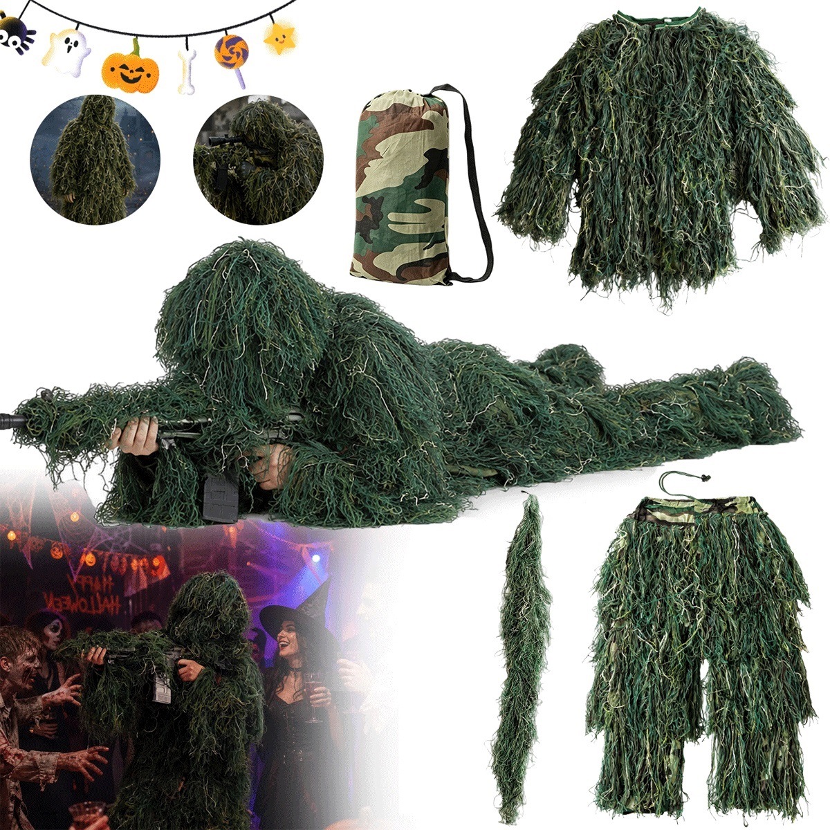 Kostým Ghillie S Kapucí A Maskou 155-185 CM Pro Lov A Airsoft