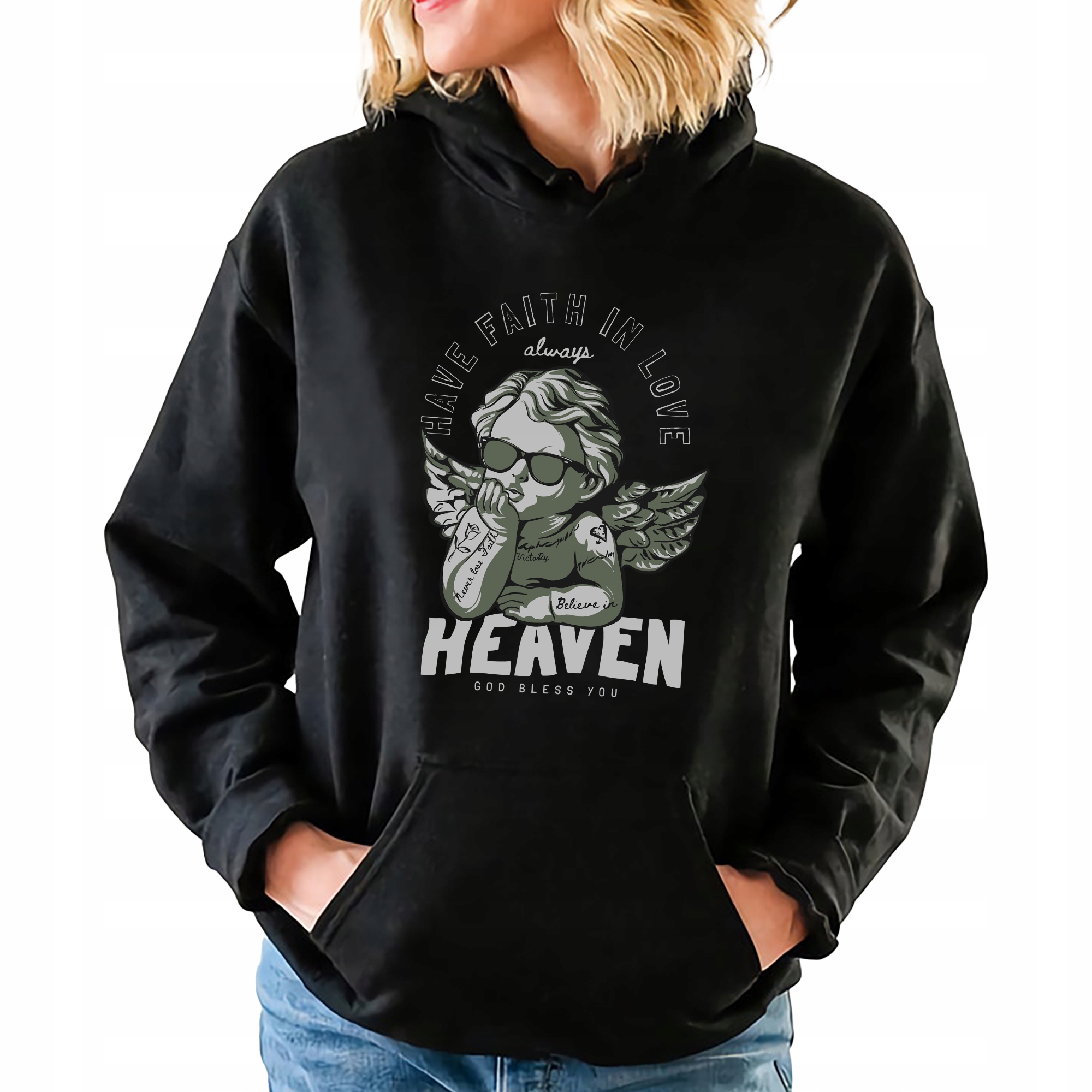 Mikina S Kapucí Černá Heaven Pro Mládež Stylové Trendy Vzory Velikost XXL