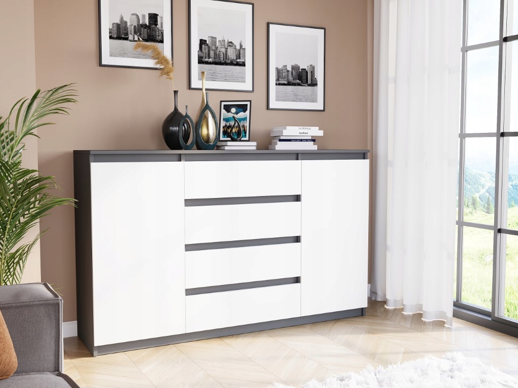 Modna KOMODA 160 SZAFKA 4 SZ. 3 PÓŁKI ANTRACYT MIX R160S4