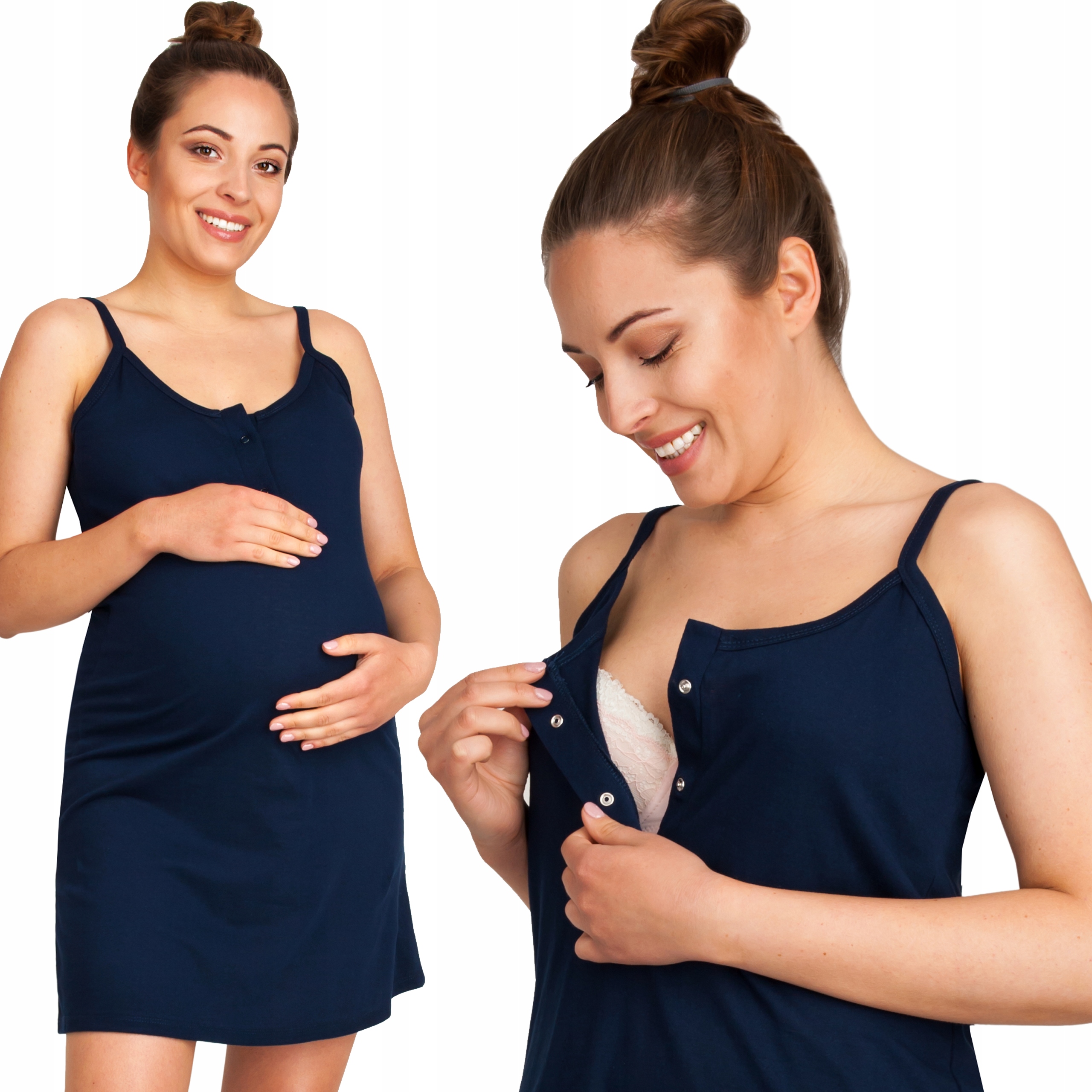 KOSZULA NOCNA CIĄŻOWA DO KARMIENIA NA RAMIĄCZKA Rękaw krótki rękaw