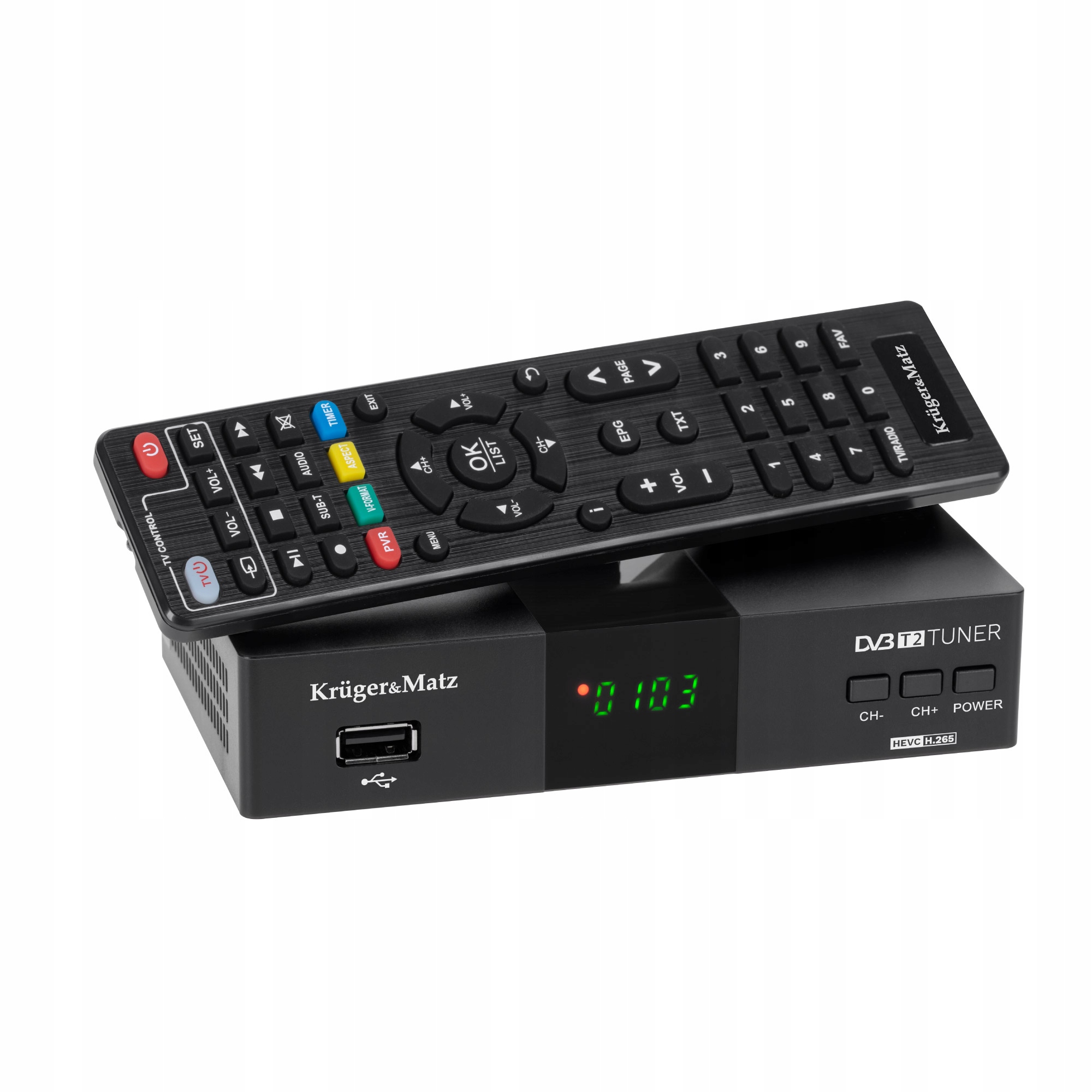 Tuner DVB-T2 H.265 HEVC Kruger&Matz HDMI SCART PVR EPG USB dekoder Wysokość produktu 3 cm
