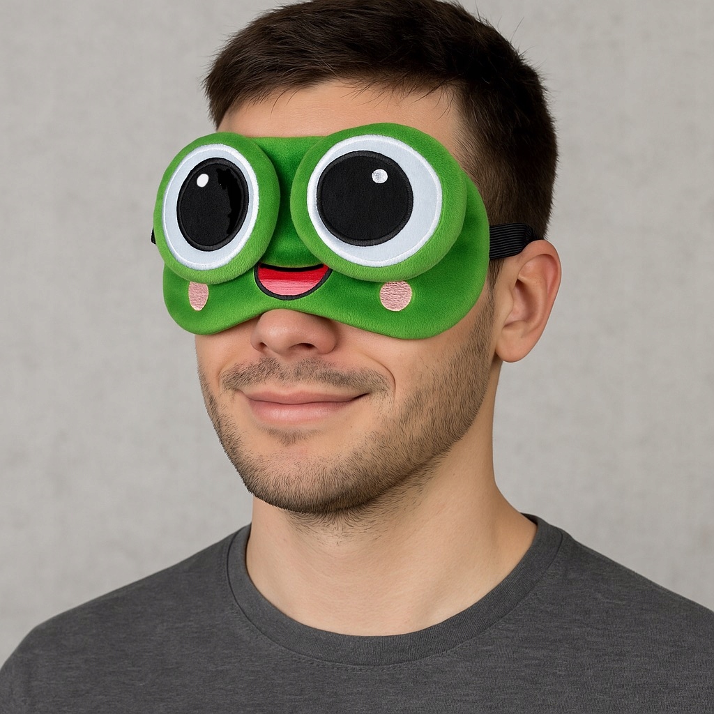 OPASKA NA OCZY MASKA DO SPANIA SNU RELAKSU żabka ŻABA OLDMAN NA GUMCE PLUSZ Marka Oldman
