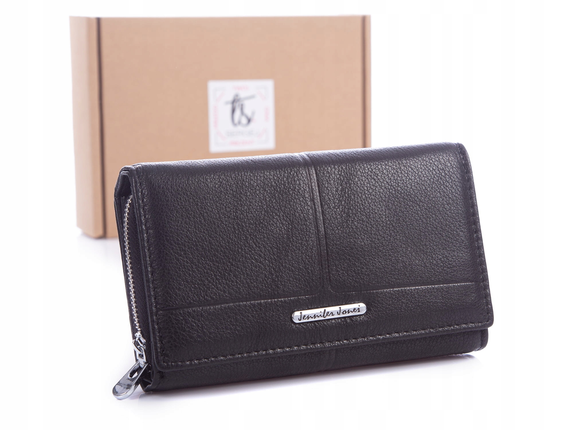 Velká dámská kožená peněženka z měkké přírodní hráškové kůže, černá