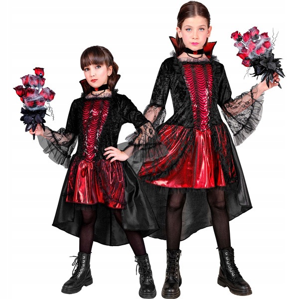 Strój Gotycka Wampirzyca Mroczna Dama Halloween 140