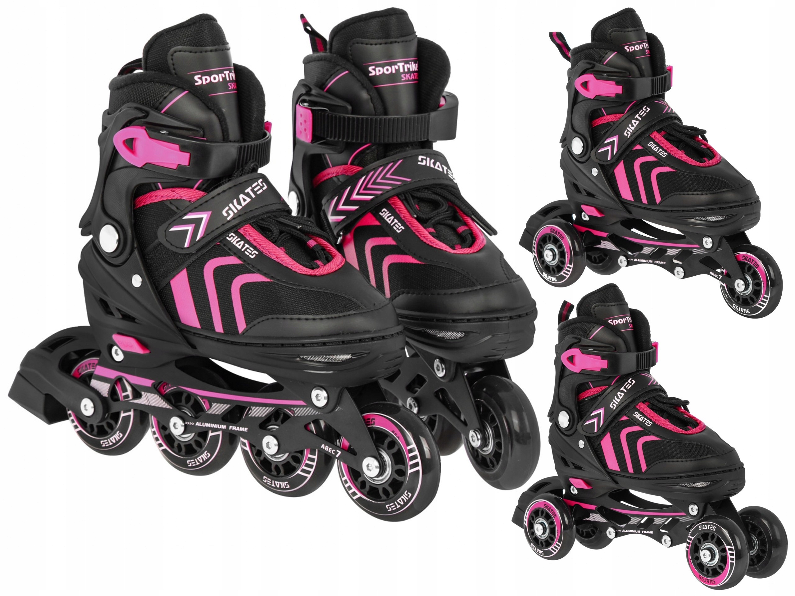 rolki damskie Wrotki Łyżwy 39-43 regulowany zmienny zestaw 4w1 Różowe