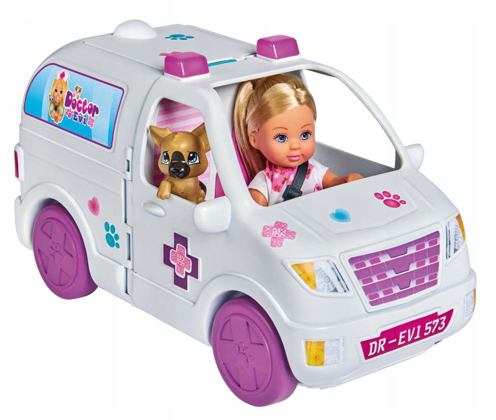 DUŻY ZESTAW LALKA EVI DOKTOR I AMBULANS KLINIKA WETERYNARYJNA 2W1 + AKCES. Wiek dziecka 3 lata +