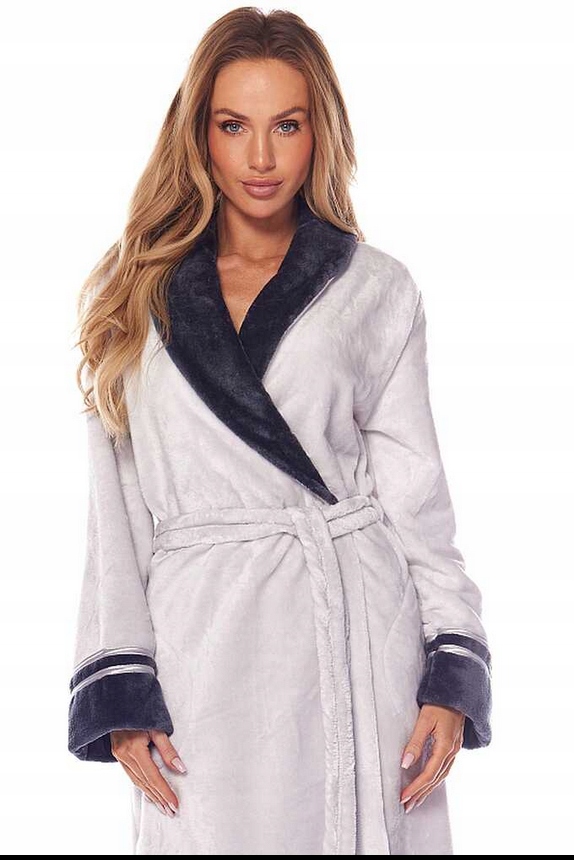 L&L Dámský Perlově Šedý Župan 2206 Dlouhý Šálový Límec Claudia 42/XL