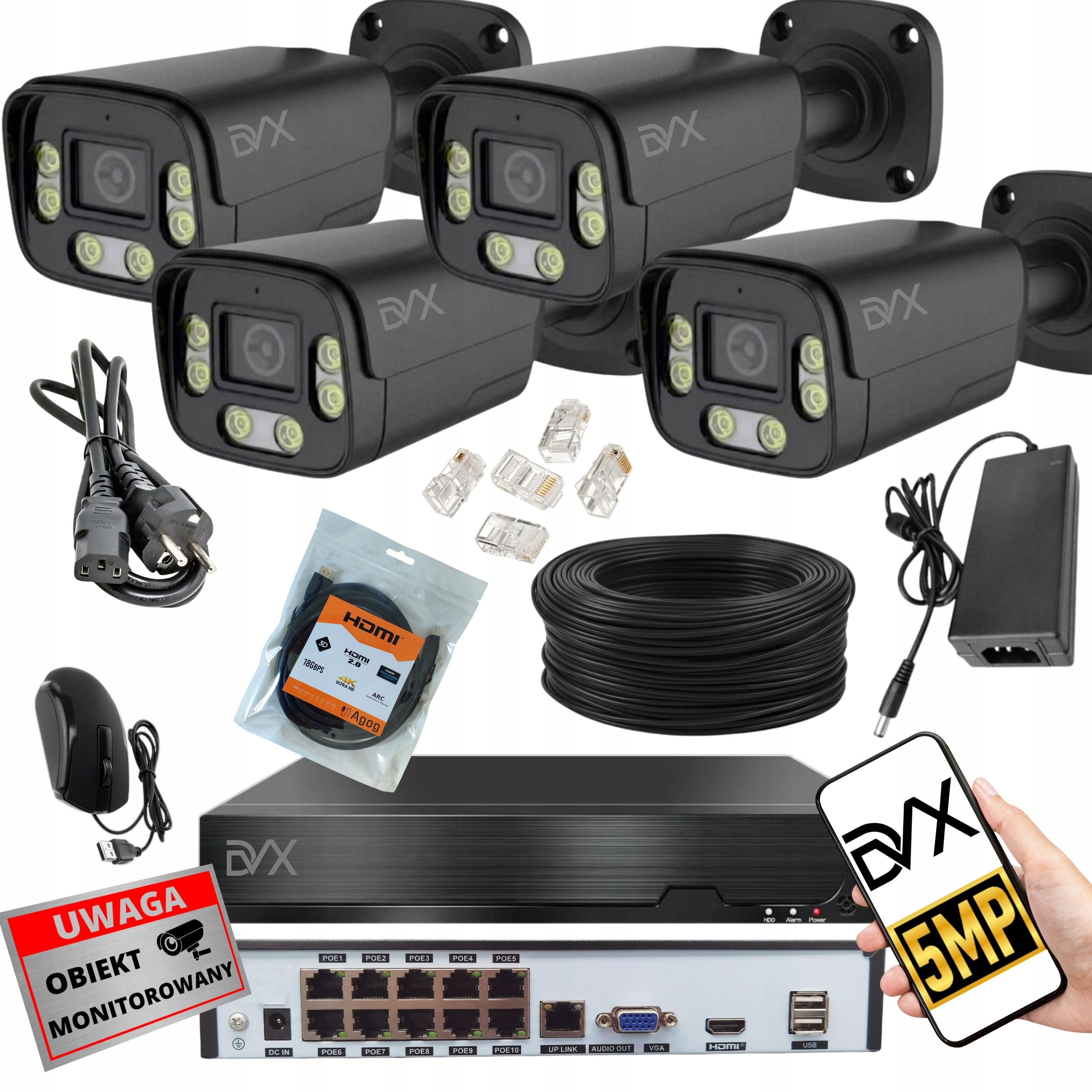 Sada Kamier x4 PT5B Monitorovanie Ip Poe 5MPX 4K Uhd Rekordér P10CHWIF Nvr