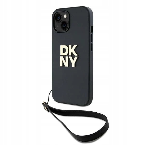 Etui Dkny Wrist Strap Stock Logo na iPhone 15 Plus czarne