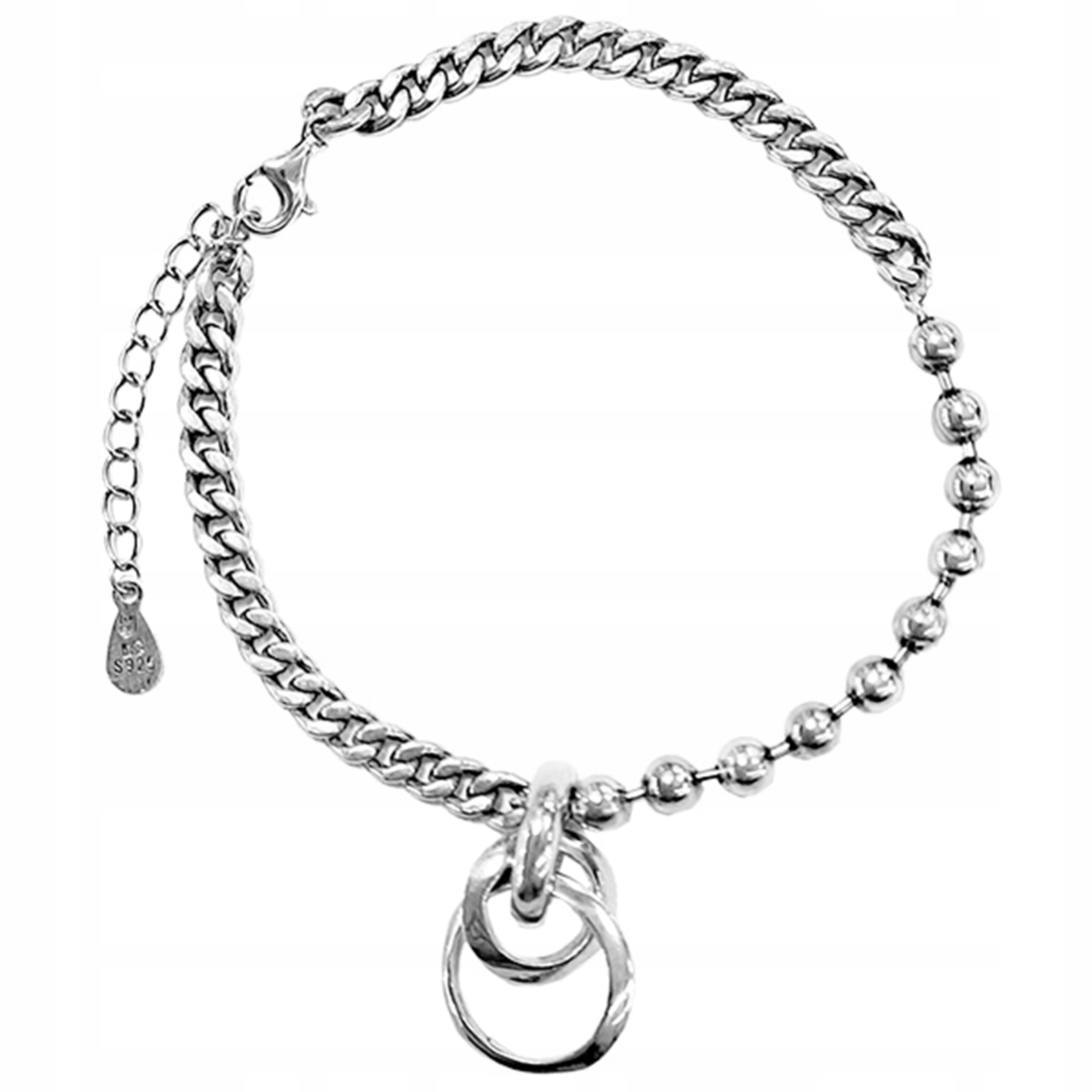 Stříbrný náramek 925 s pancéřovou vazbou, kuličkami a kroužky, módní