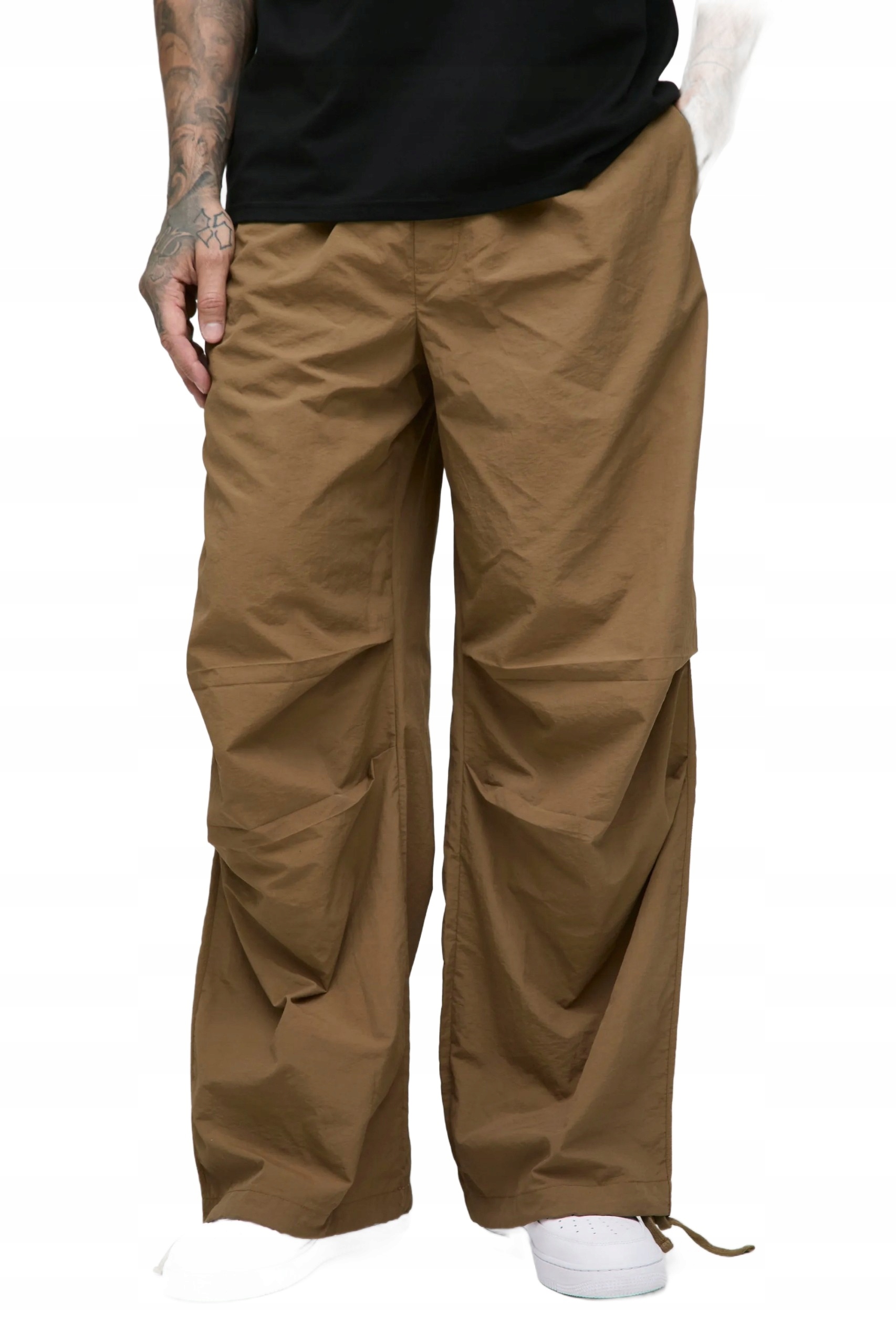 Boohooman Pánské Kalhoty Casual Hnědé Rovné Se Zavazováním Ve Spodní Části S 3A