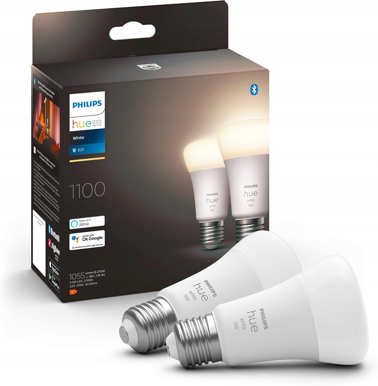 2x Led žárovka E27 A60 9,5W 2700K Teplá Philips Hue Bílá Bluetooth Zigbee