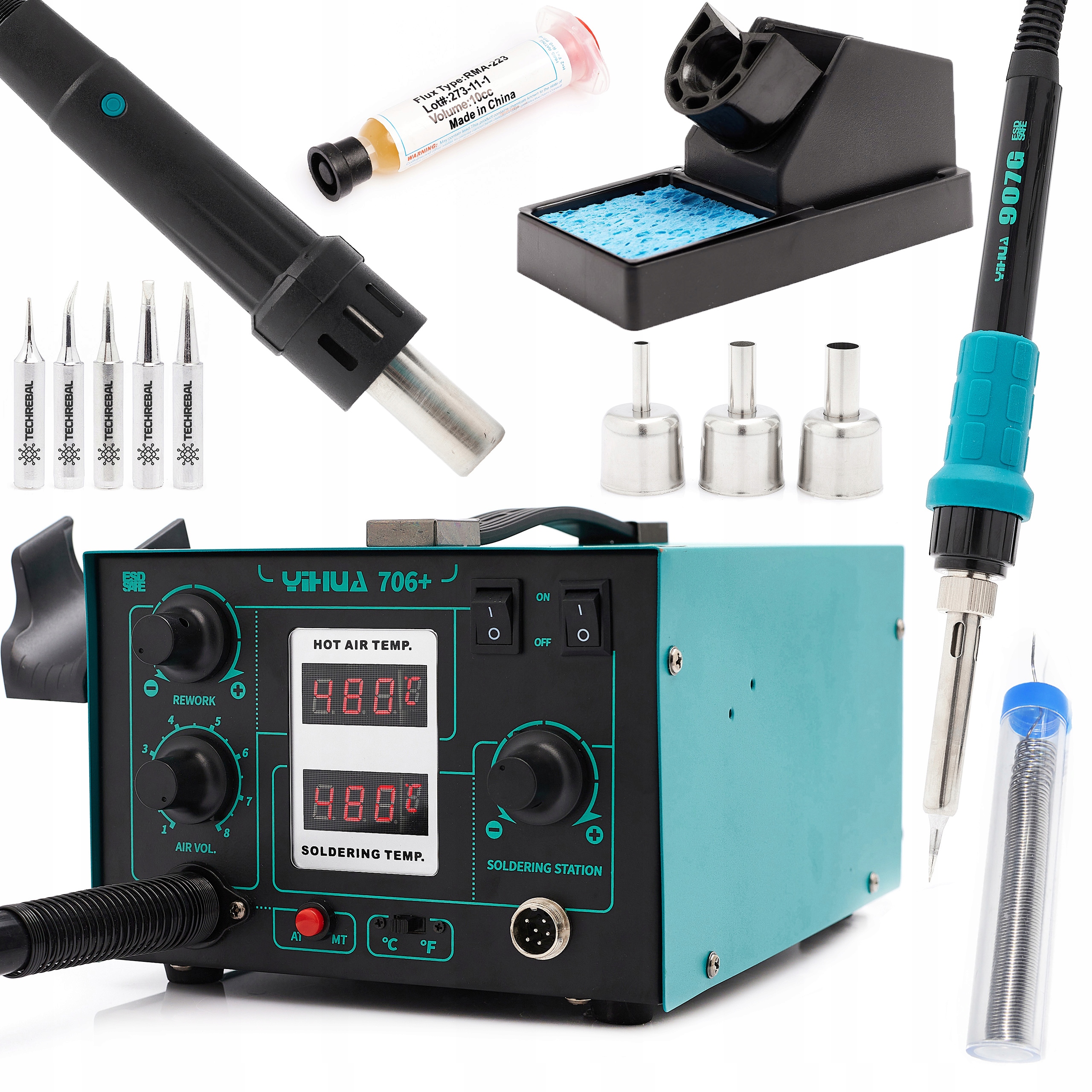 Sada Pro Pájení pájecí stanice Yihua 706+ Hot Air hroty pasta cín