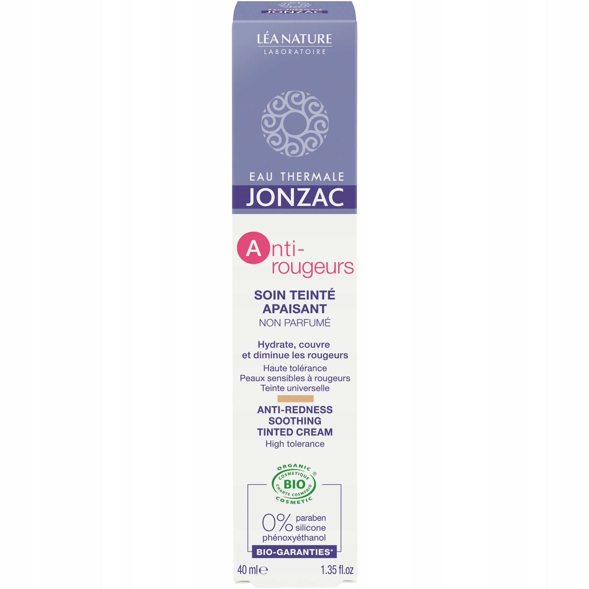Jonzac-anti Rougeurs Tonowany krem do skóry zaczerwienionej Bio