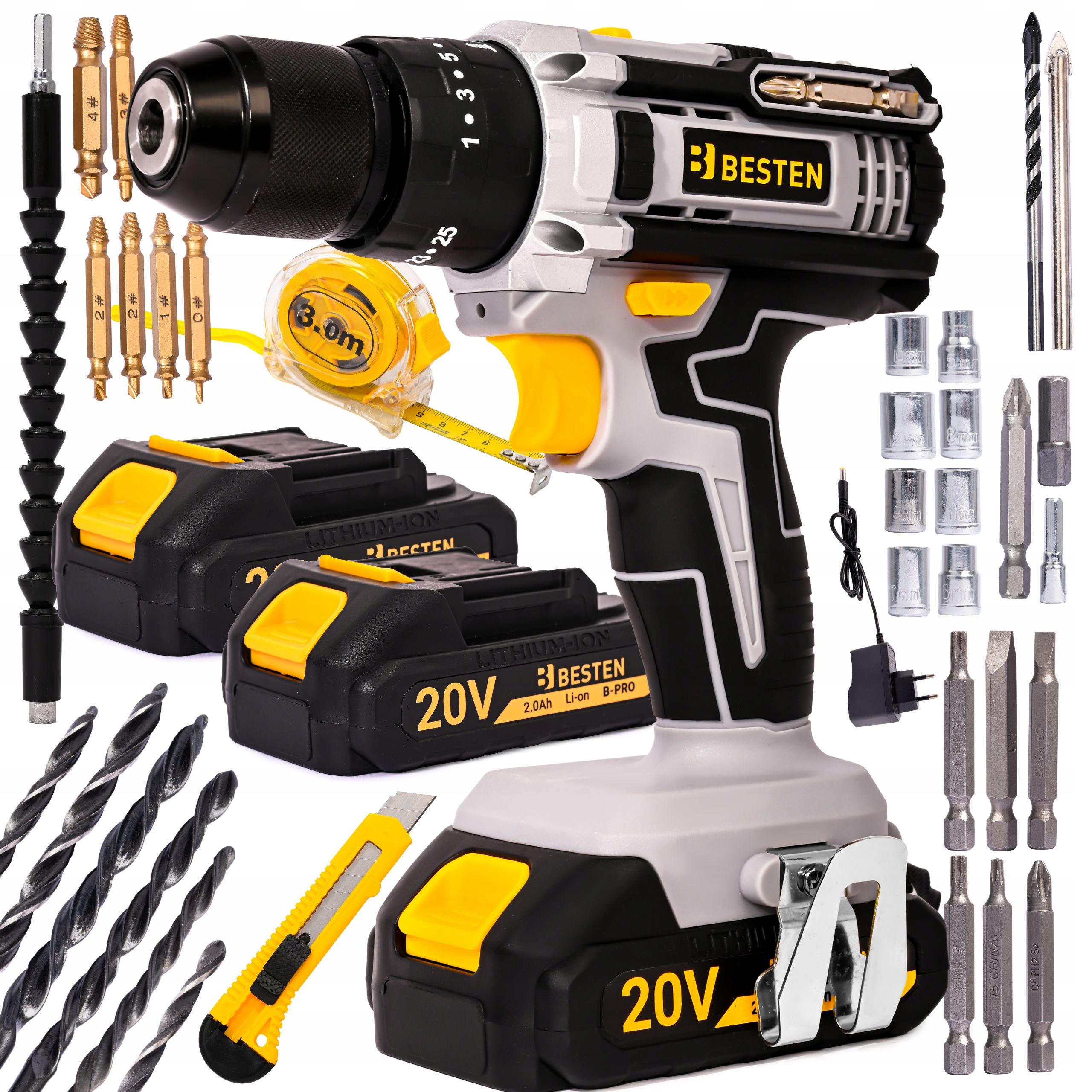 Wiertarko Wkrętarka akumulatorowa Udarowa 20V 2x Aku Zestaw XXL w walizce