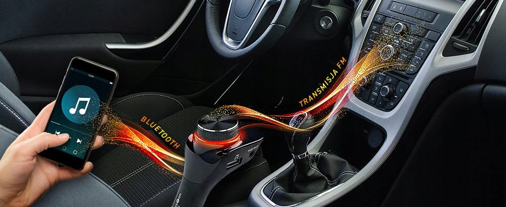 TRANSMITER FM ZESTAW GŁOSNOMÓWIĄCY 2 x USB QC 3.0 Źródło sygnału AUX bluetooth USB