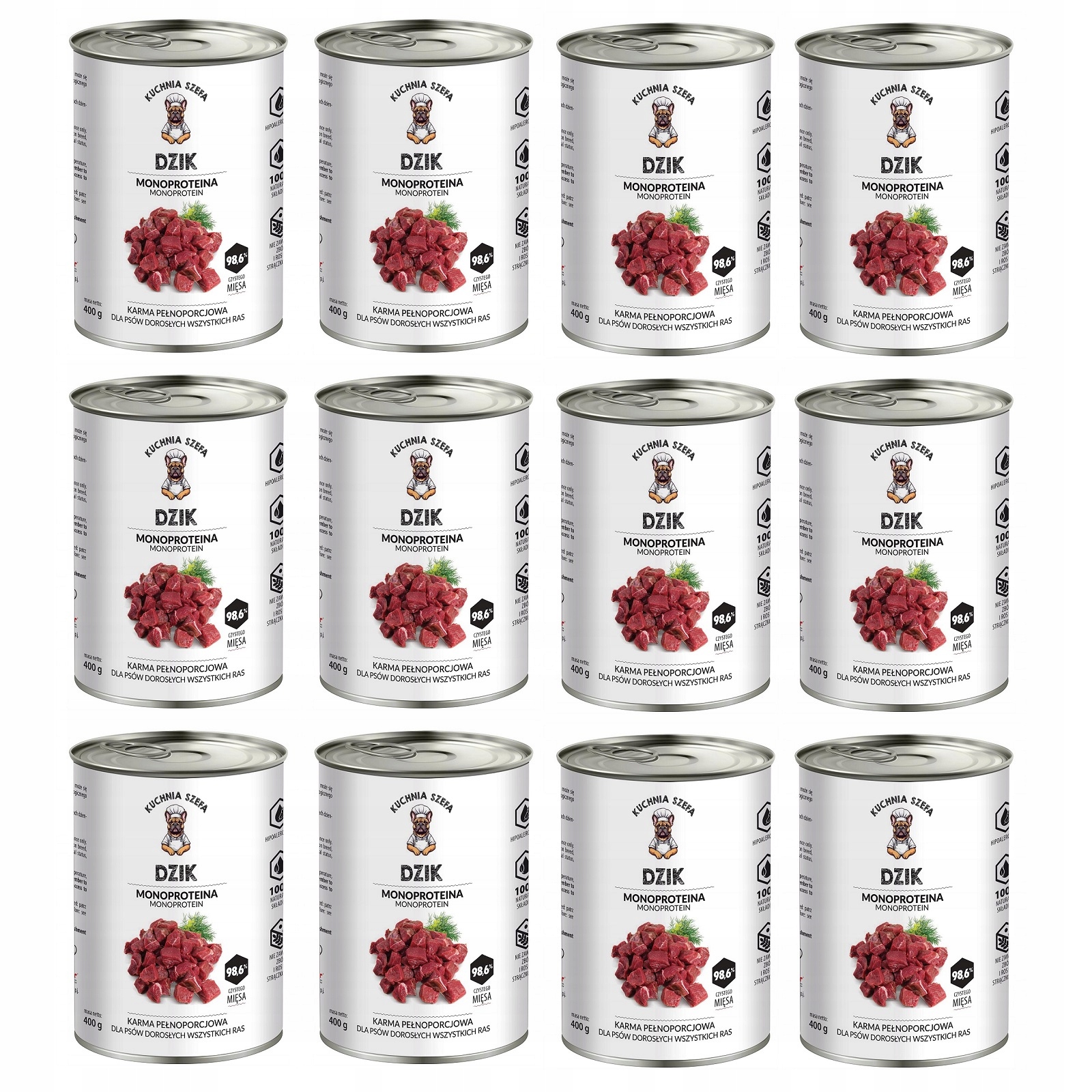 Kuchnia Szefa Mokra Karma Dla Psa Monoproteinowa Bez Zbóż Dzik 12x400g