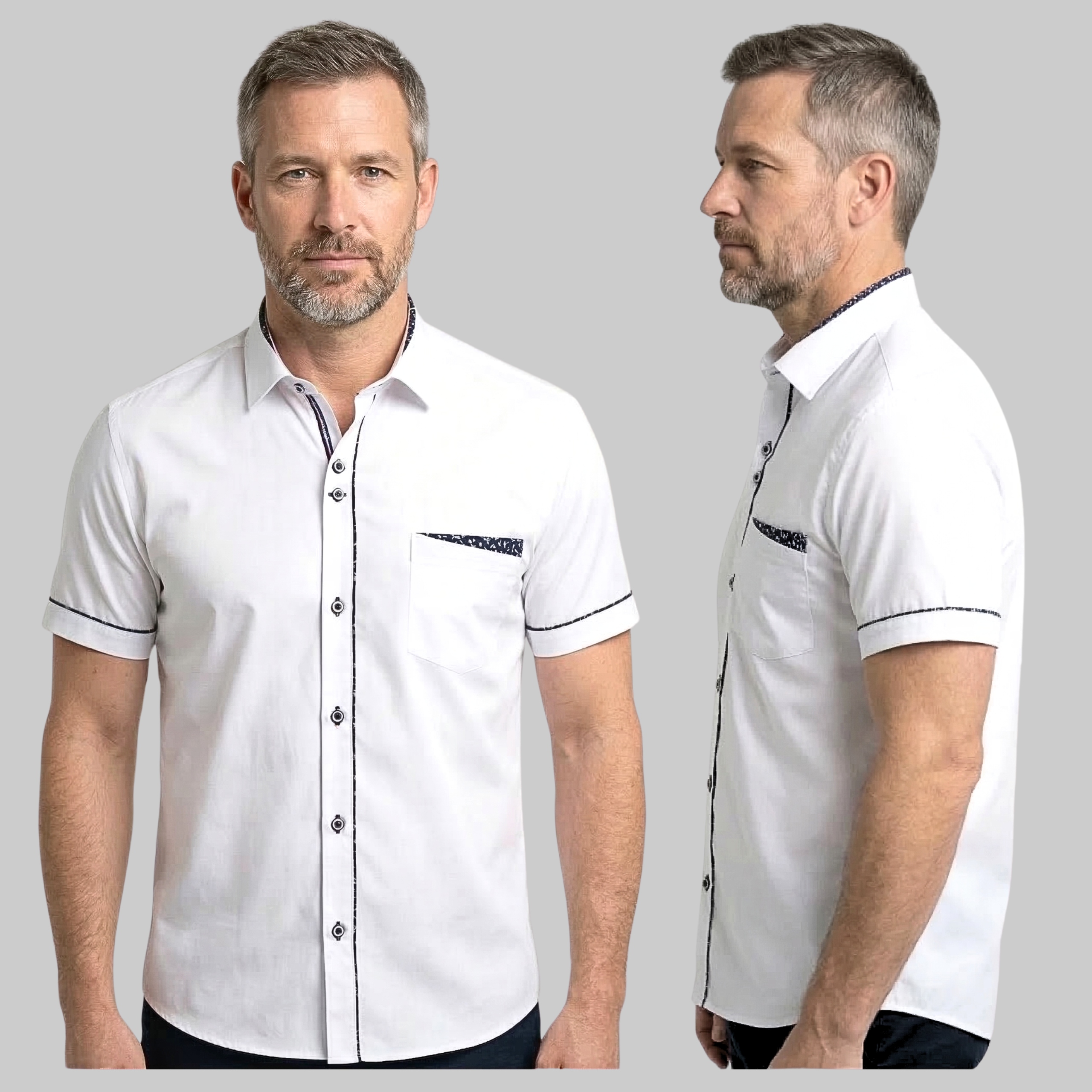 Męska Koszula Z Krótkim Rękawem stylowe wstawki Slim Fit bawełna L 41/42