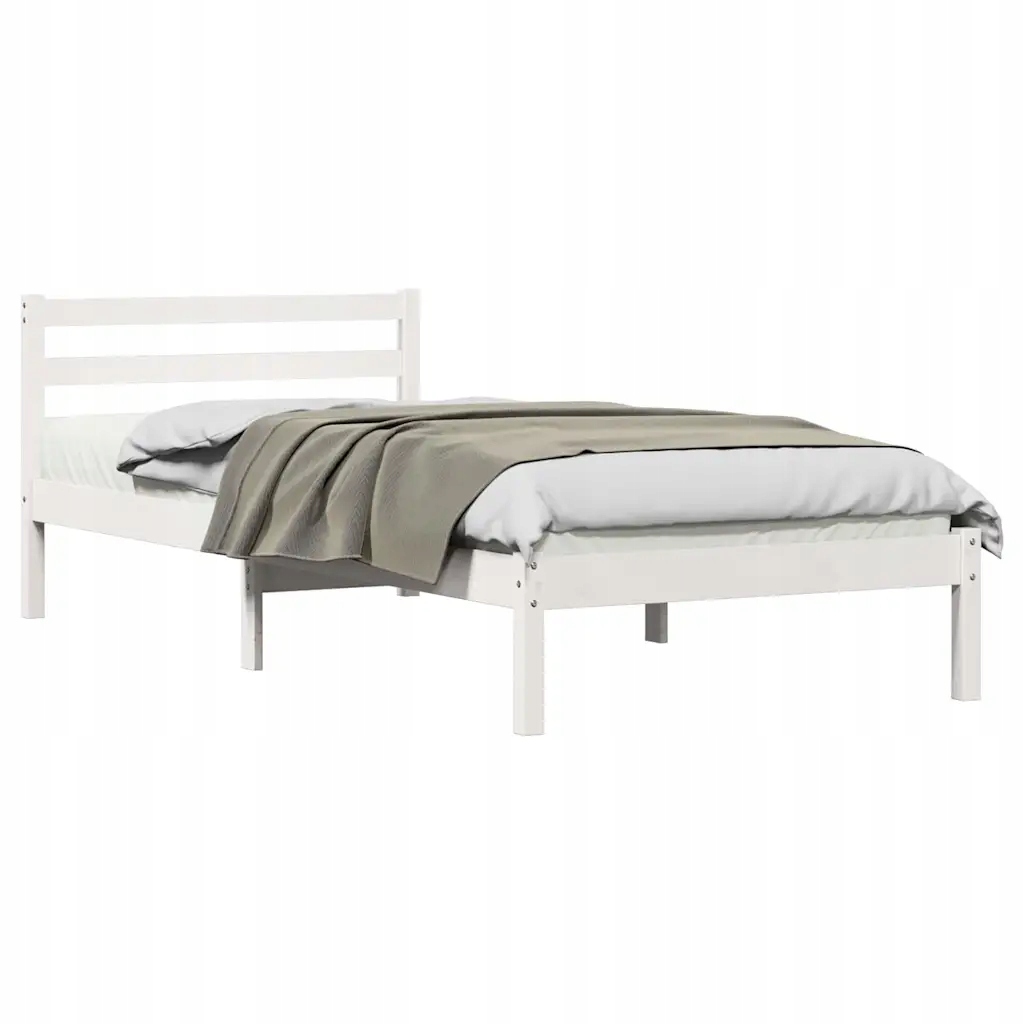 Bílý rám postele z borovicového dřeva o rozměrech 210 x 90 cm, minimalistický design