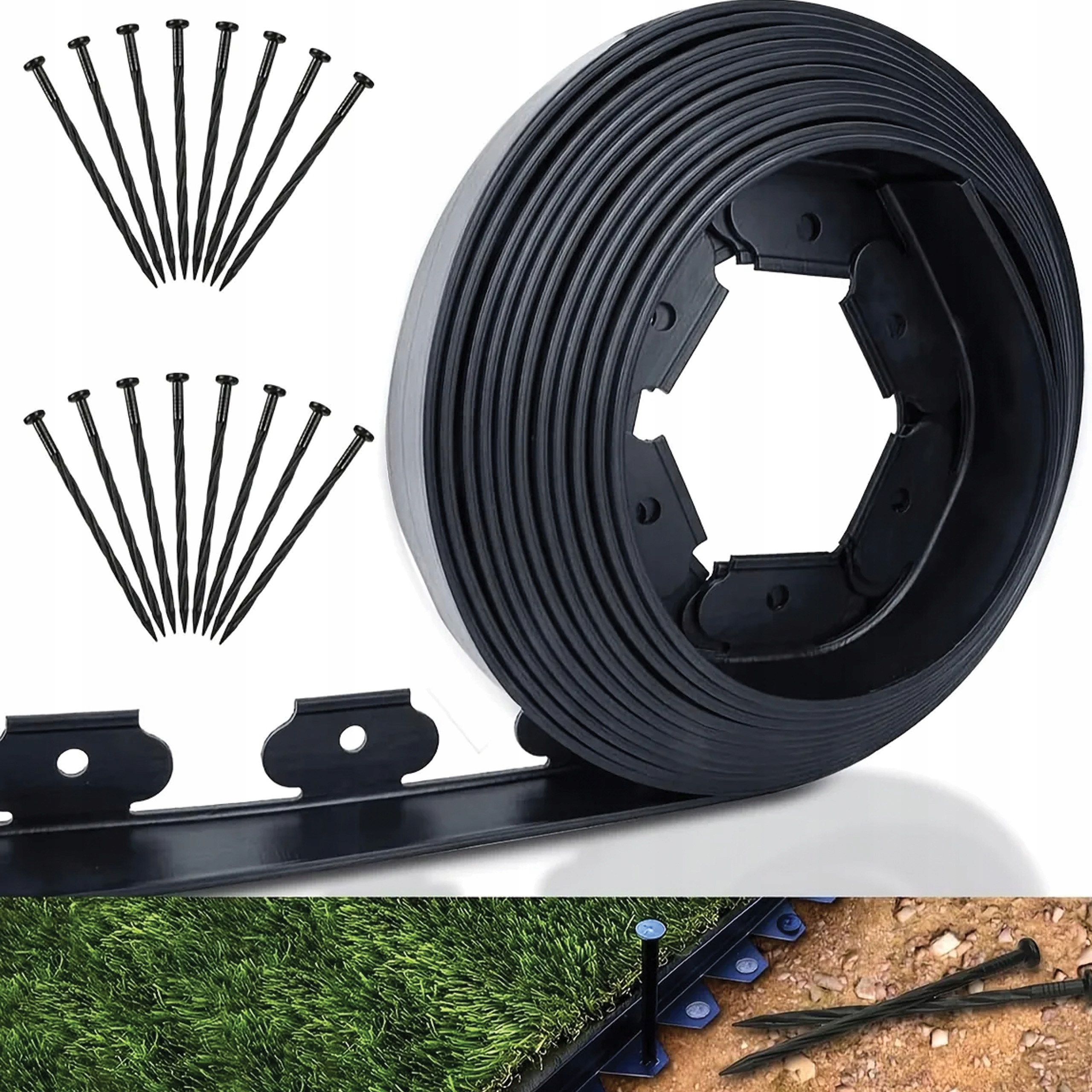 Obrzeże ogrodowe 20m 6cm 30 kołków zestaw obrzeże trawnikowe elastyczne