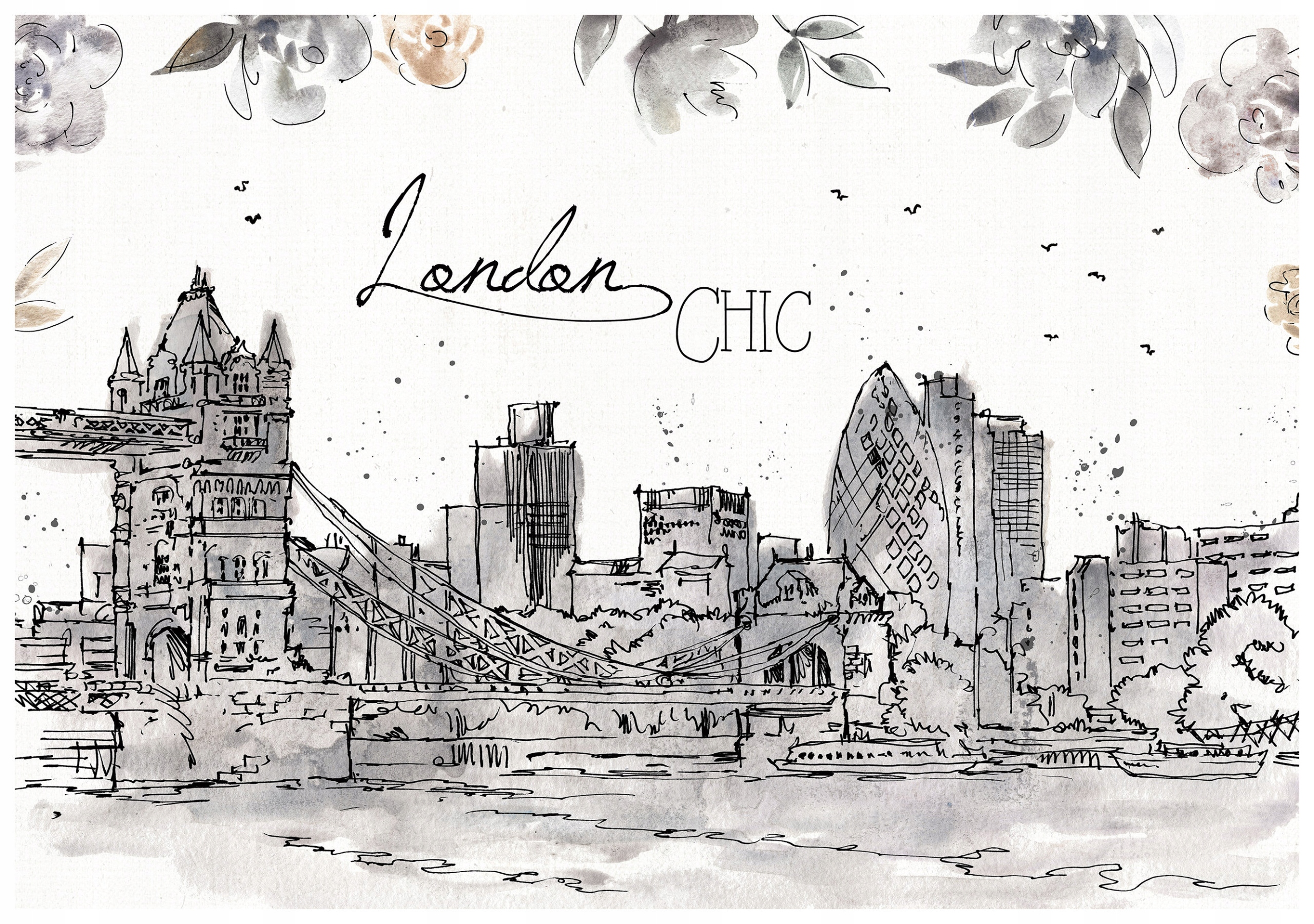 Fototapeta Čiernobiele kvety Grafika Línie Elegancia 416x254 lepidlo