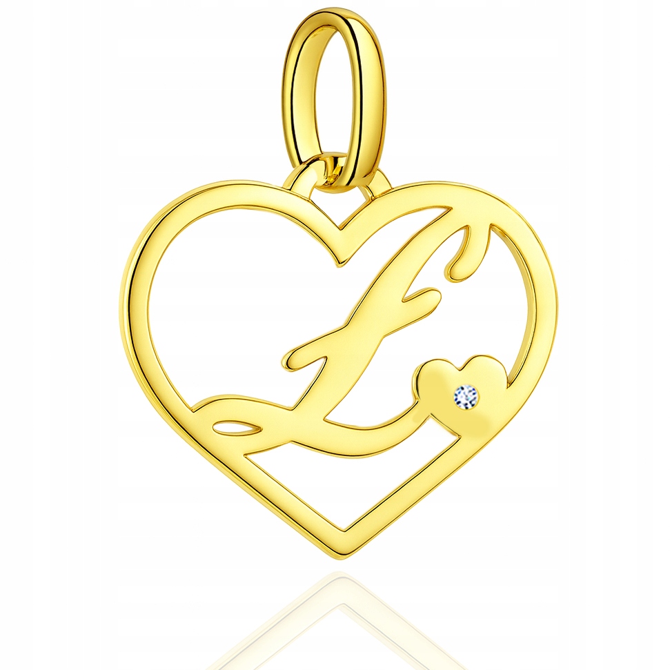 Zlatý Přívěsek S Briliantem AU585 Písmeno Ł V Srdci