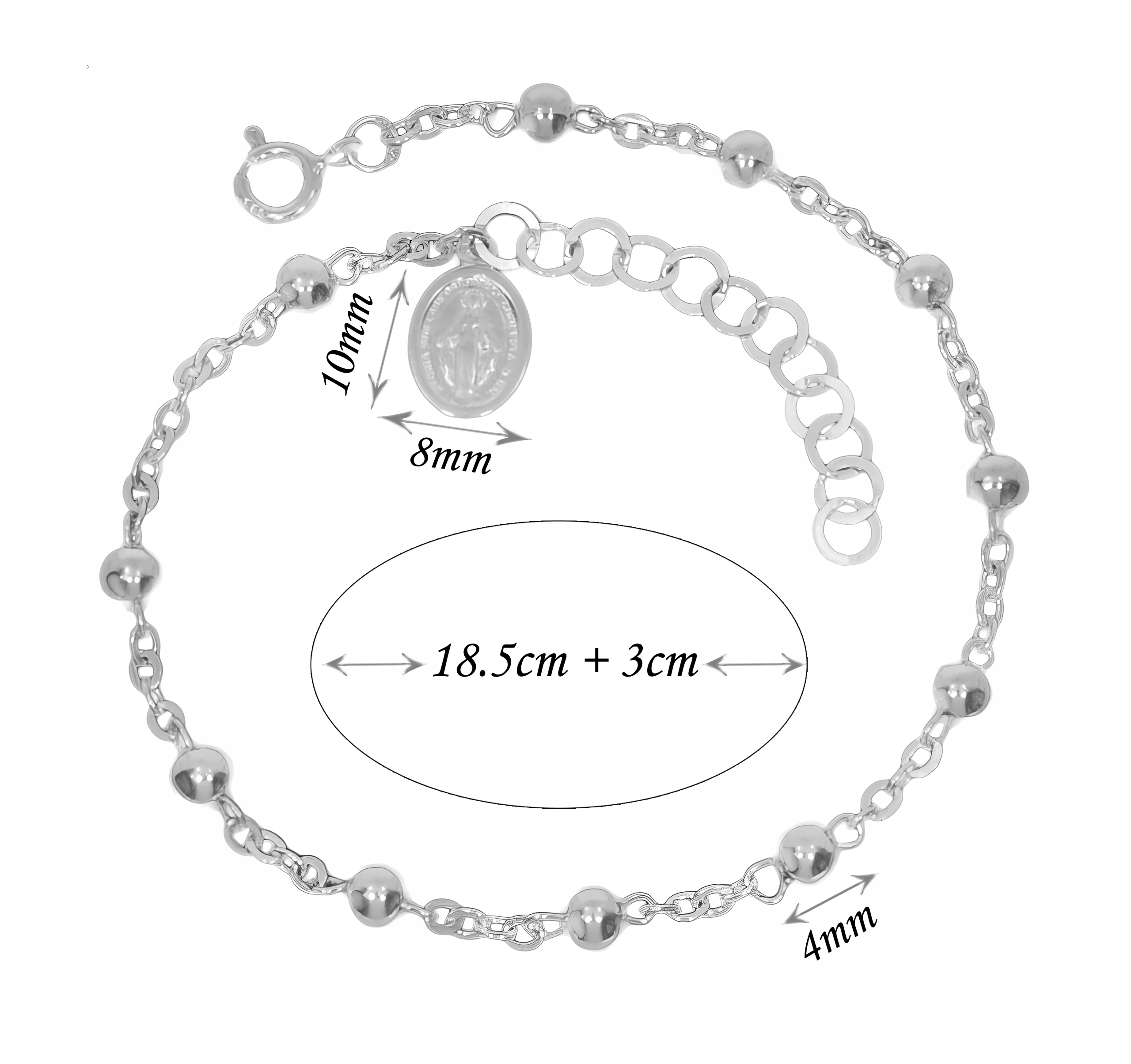 SREBRNA BRANSOLETKA RÓŻANIEC DZIESIĄTKA RÓŻAŃCA NA RĘKĘ Stan opakowania oryginalne