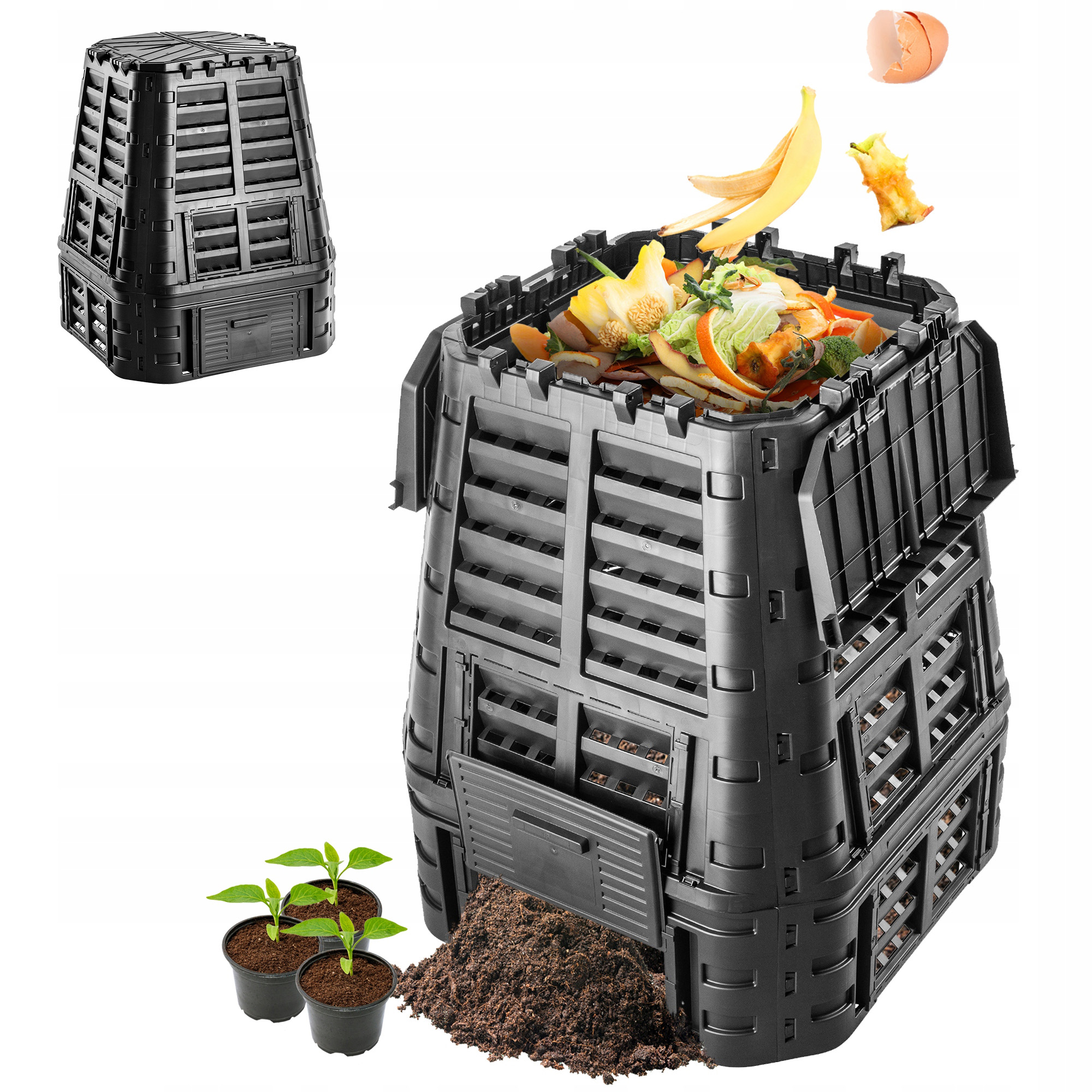 Modulárny Kompostér Do Záhrady, Mrazuvzdorný, Celoročný, Silný, Čierny, 740 L