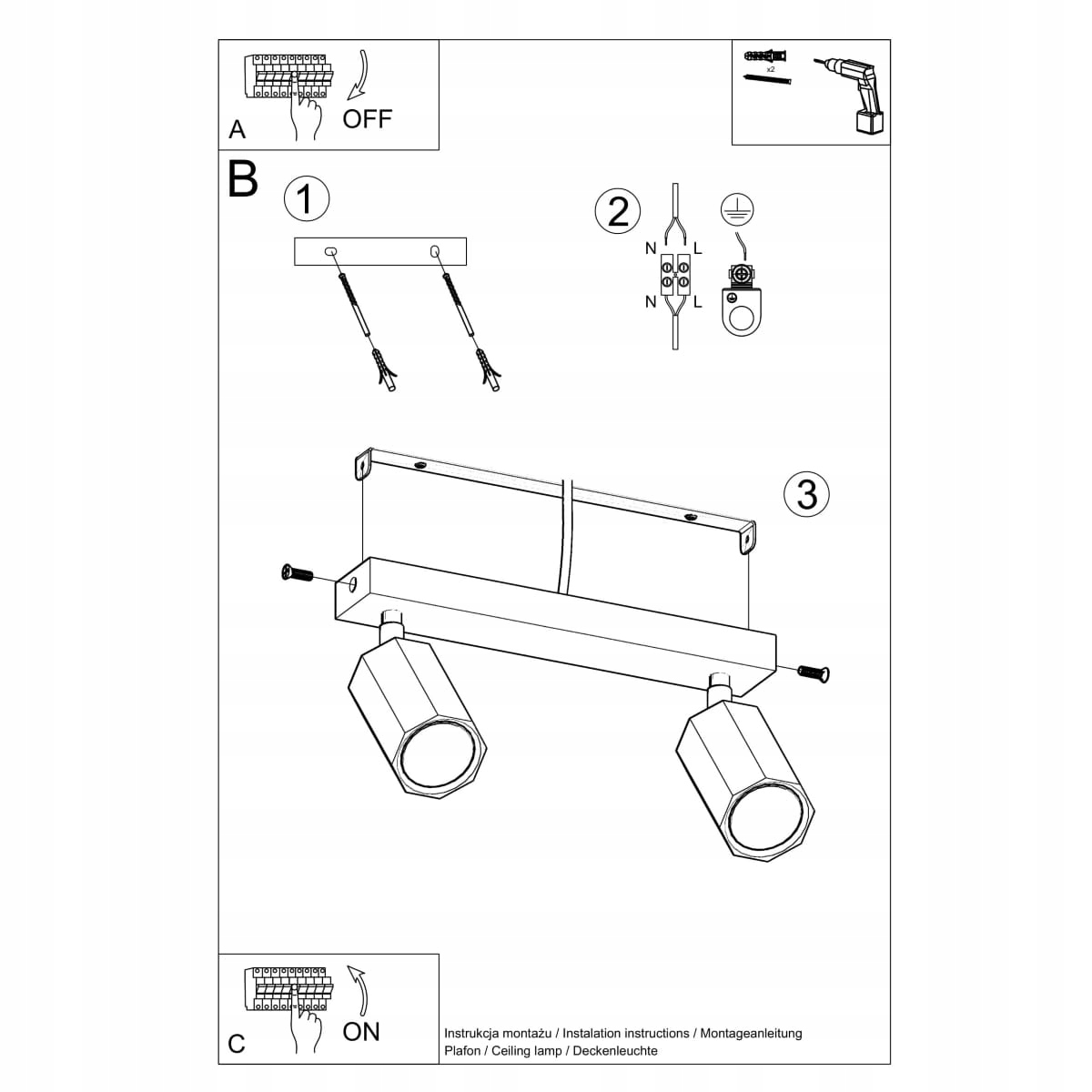 Plafon ZEKE 2 dąb SL.1029 Sollux Lighting Kolor naturalny