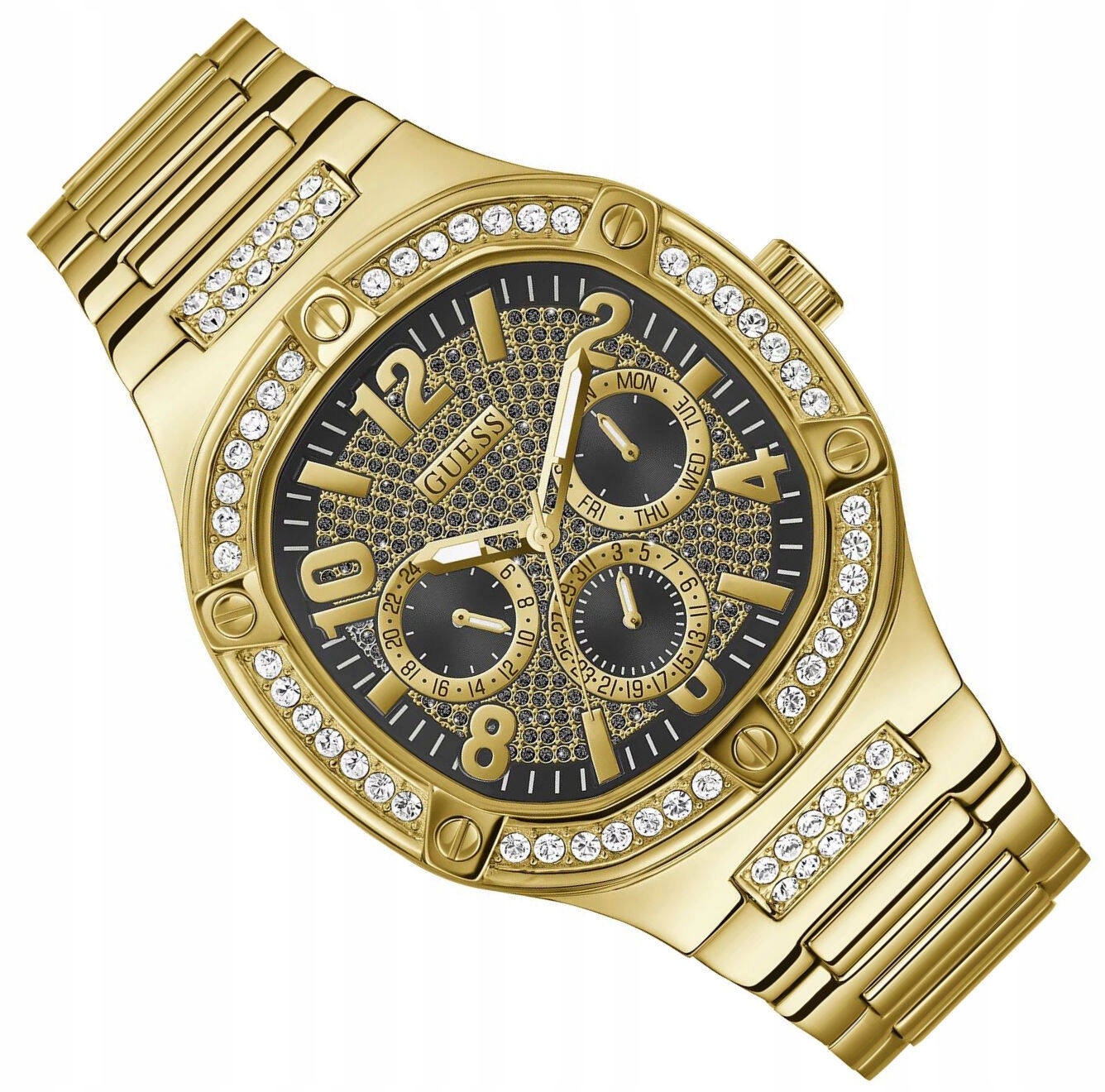 Pánské Elegantní Zlaté Hodinky Guess Duke GW0576G2 Osázené Zirkony