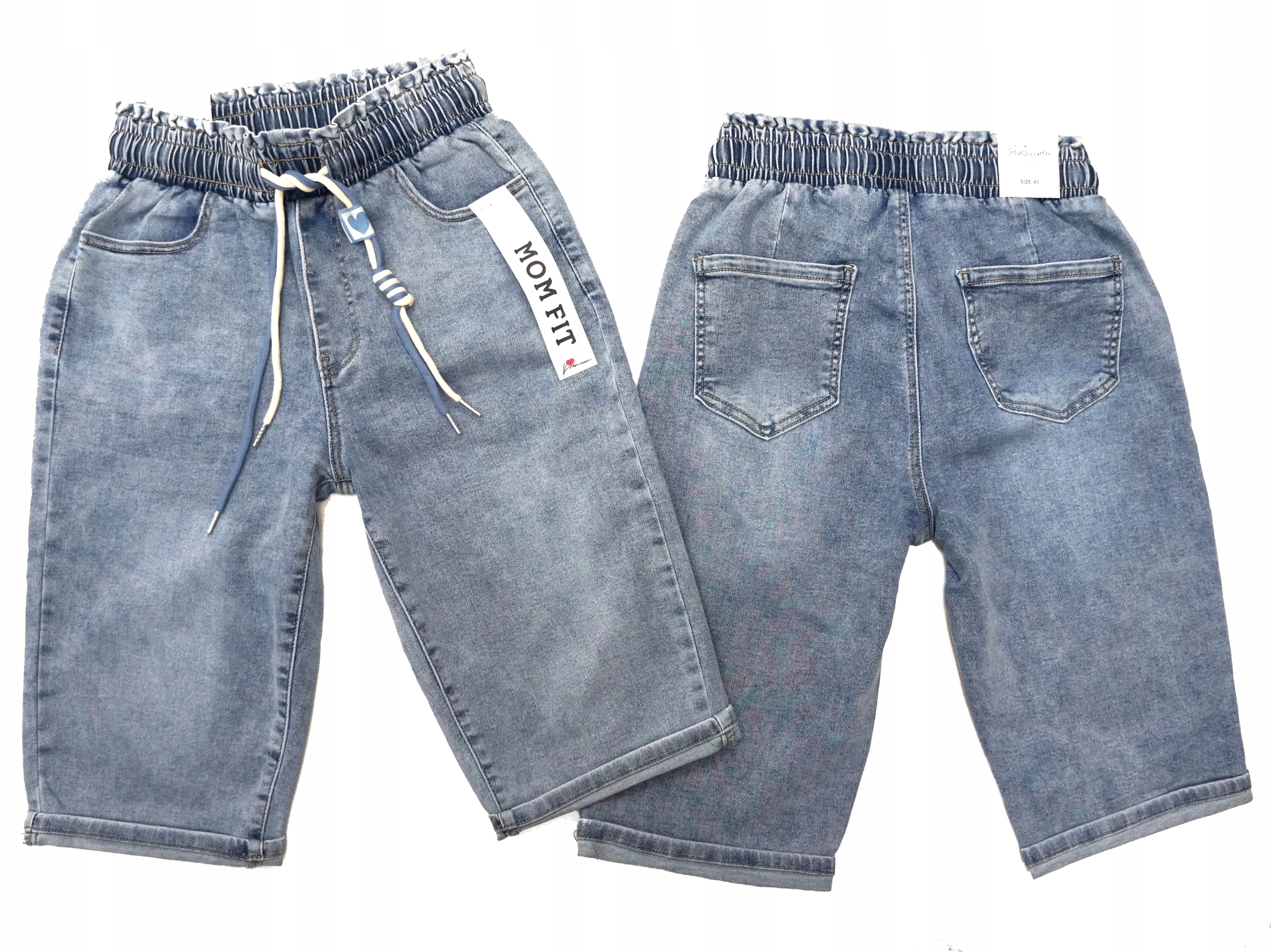 Rybaczki Damskie Spodnie Jeansowe Redseventy Gumka W Pasie Za Kolano 42 XL