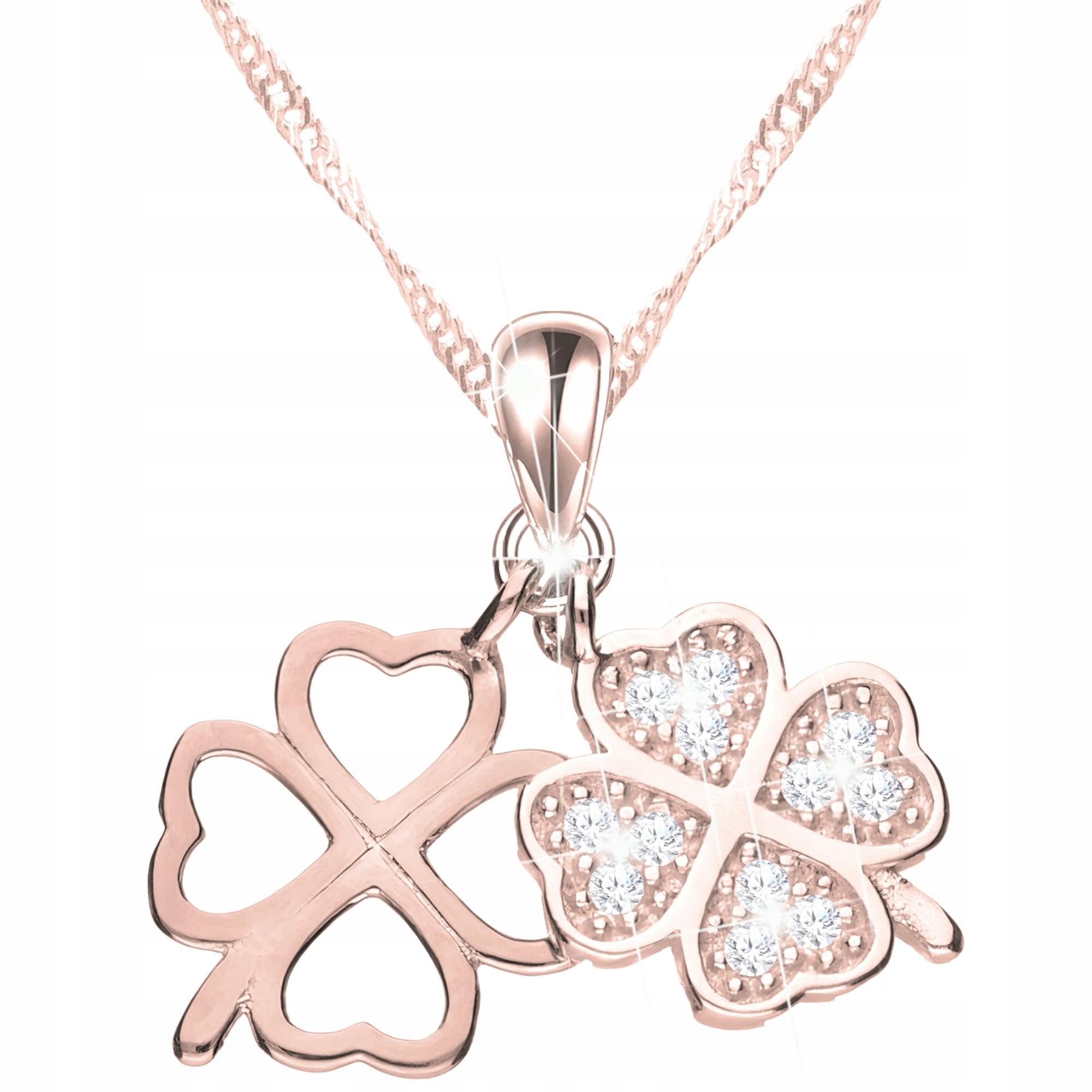 Pozlacený náhrdelník s jetelem Čtyřlístek Dvě jetelky Clover Stříbro 925