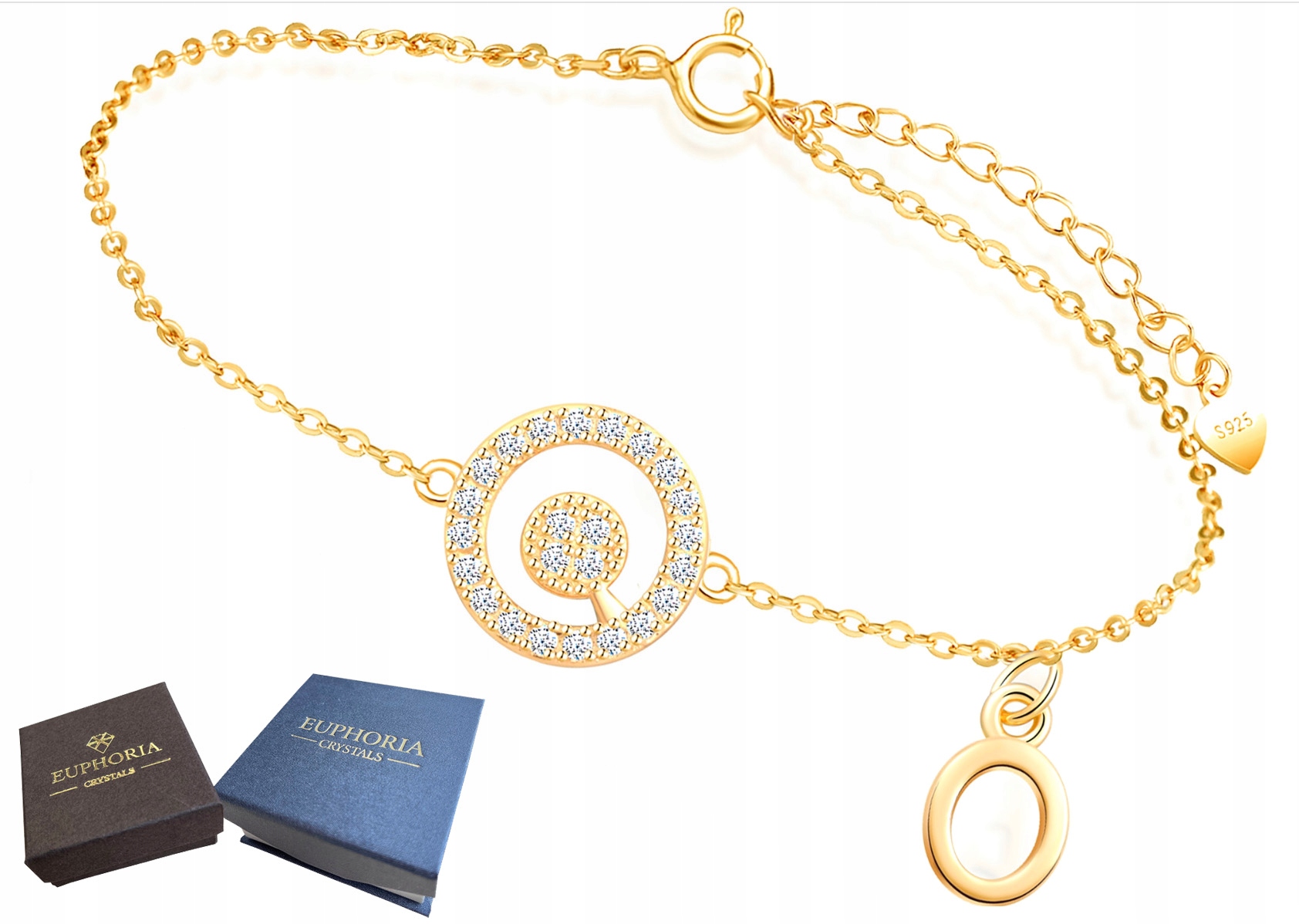 Náramek na ruku Zlatý Stříbro 925 Dámská Celebrita Zirkony Písmeno O