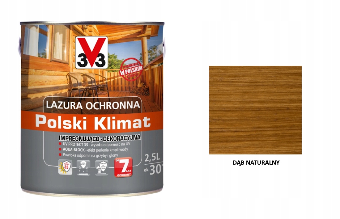 Lazura V33 Polski Klimat 7 lat 2,5 L impregnująca Dąb naturalny satyna