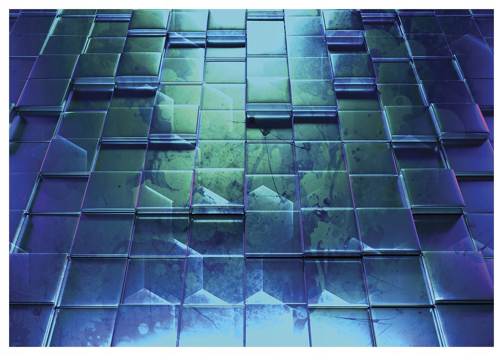 3D tapeta Geometrické dlaždice gradient sino-zelený objem 250x175 lepidlo