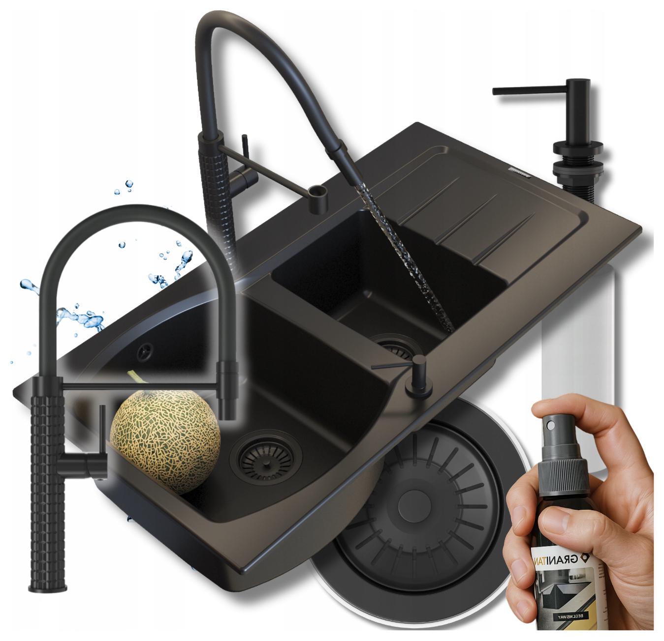 Kuchyňský granitový dřez Master 1,5 komory Set Dřez Baterie Sifon