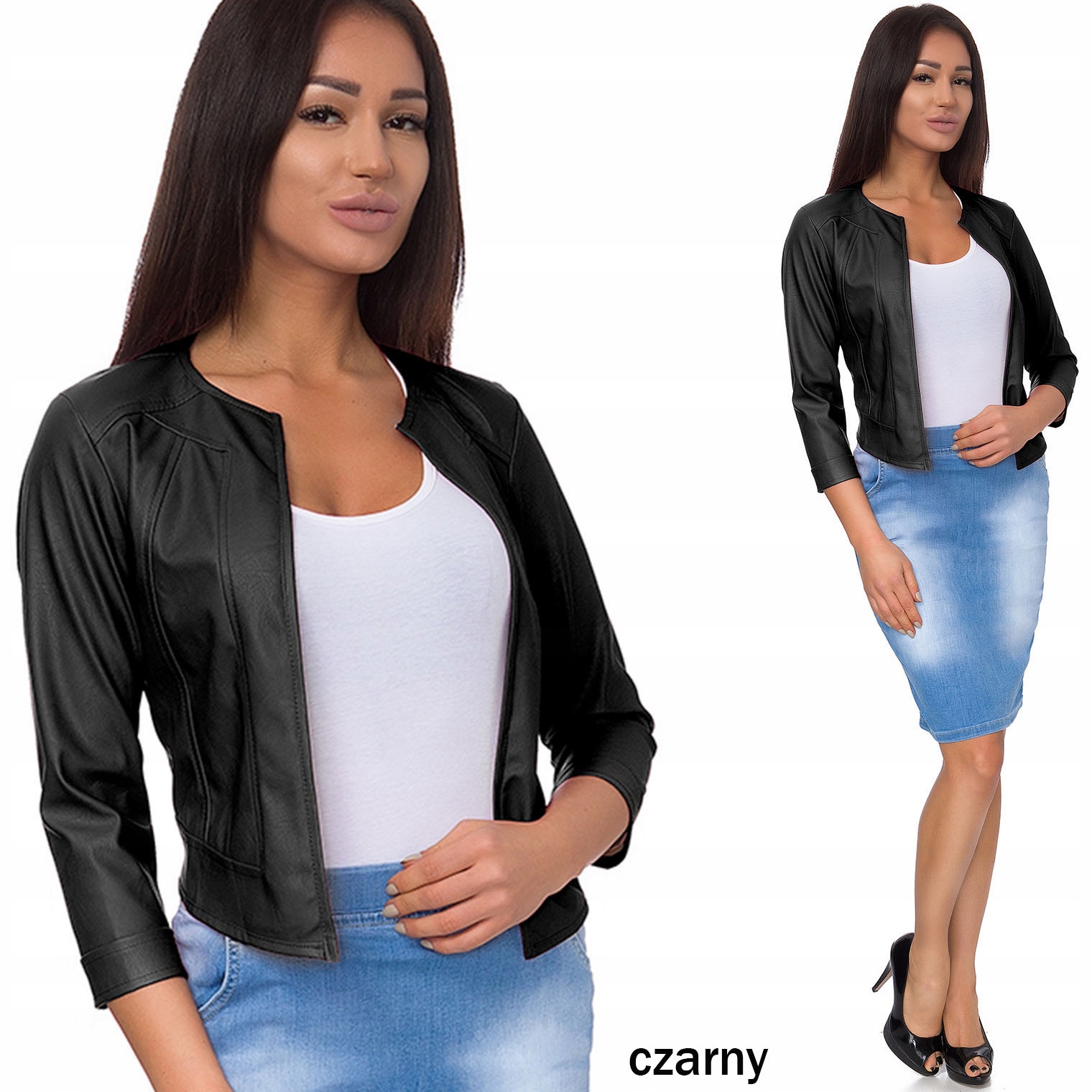 

543__roz._5XL_ Ramoneska Narzutka Żakiet Eko Skóra